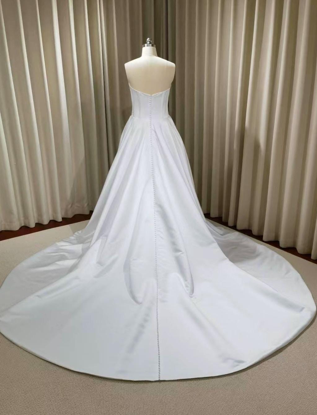 Minimalist drop waist satin corset wedding dress with pearls, custom simple & classic Ivory bridal ball gown