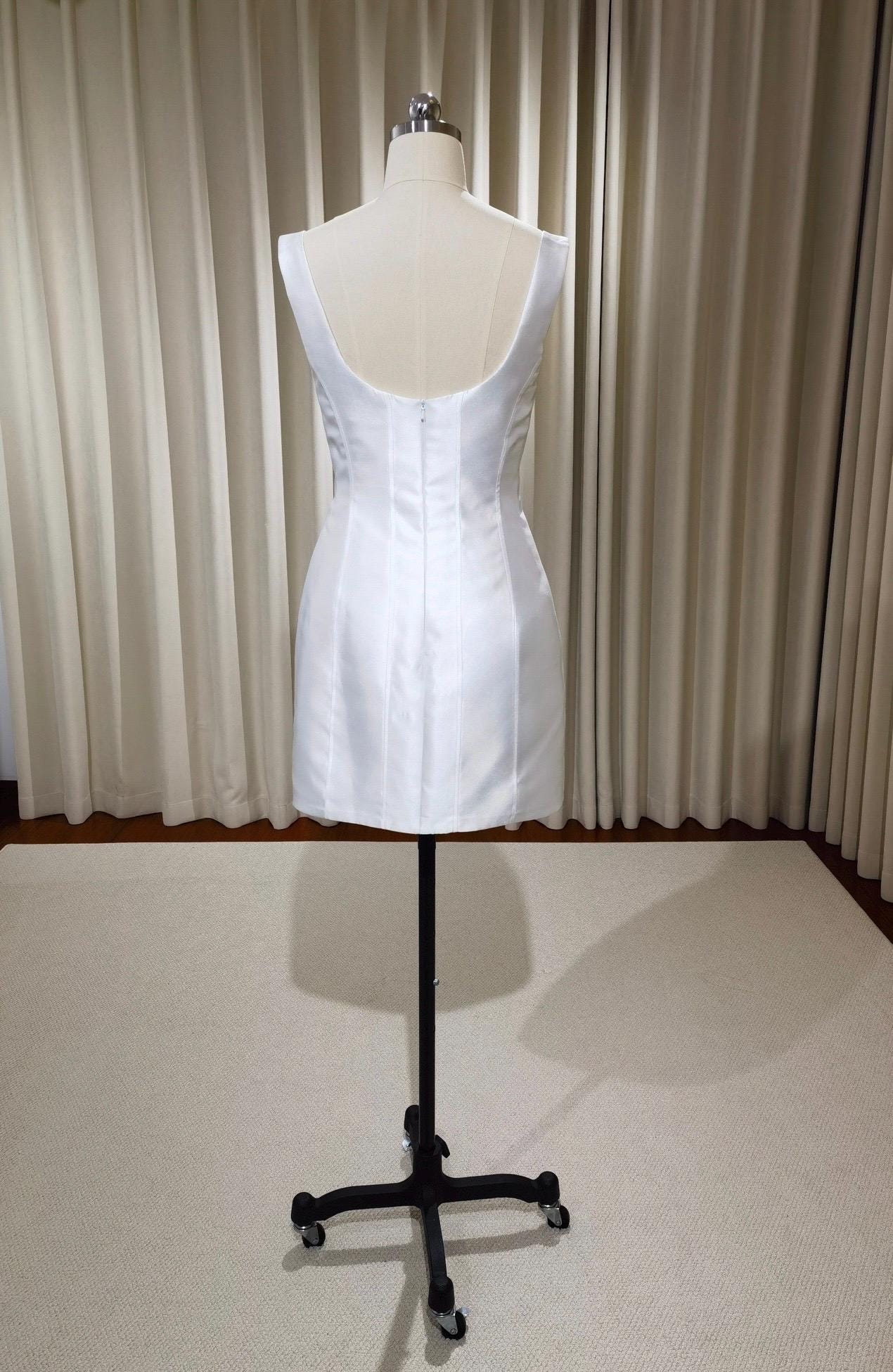 Minimalist satin short wedding prom dress, Rehearsal dinner simple mini dress, Custom Elopement Dress, Bridal shower Engagement dress