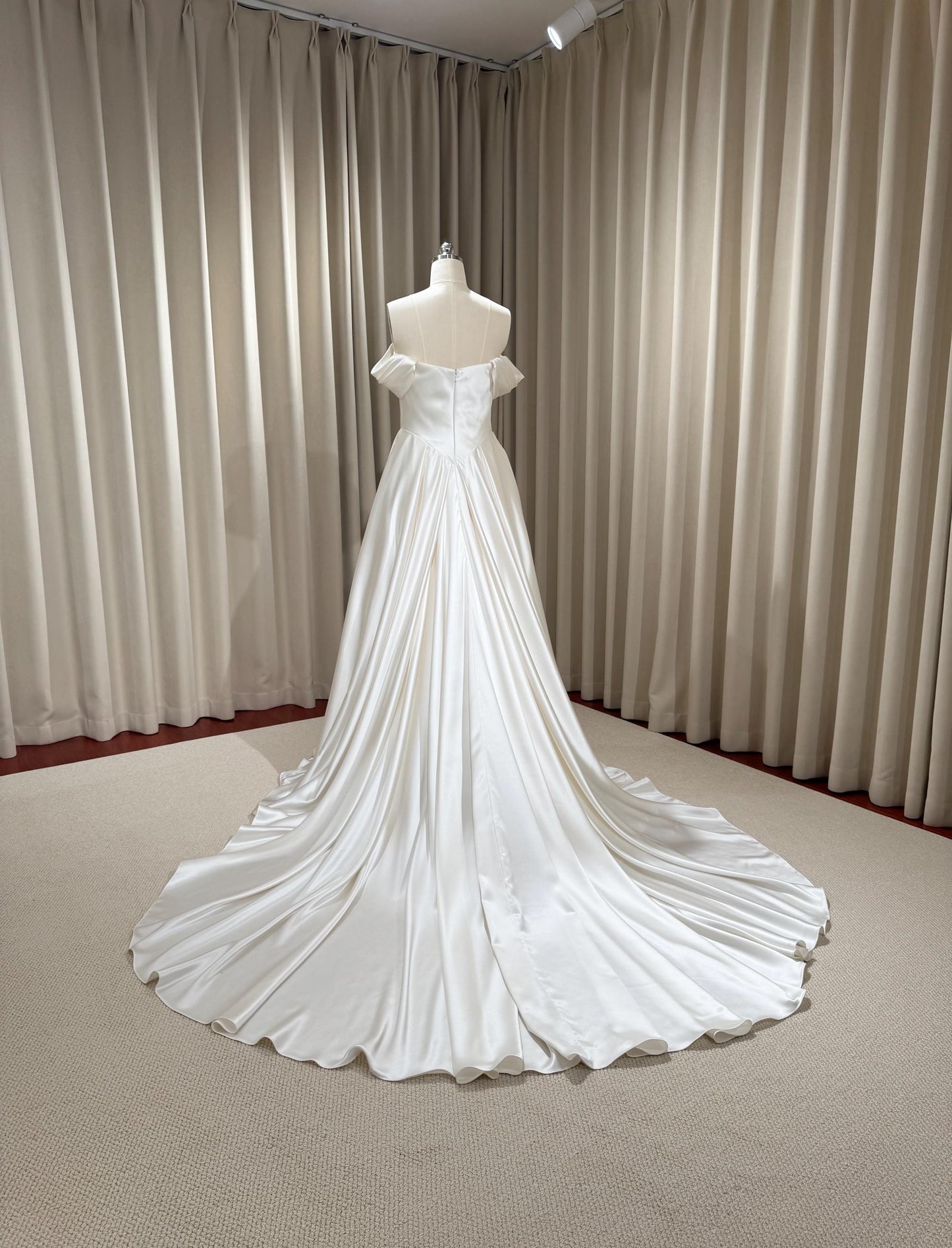 Minimalist Off Shoulder Satin Corset Basque Waist Wedding Dress, Custom Simple Elegant Bridal Gown Classic Style, Courthouse Civil Wedding