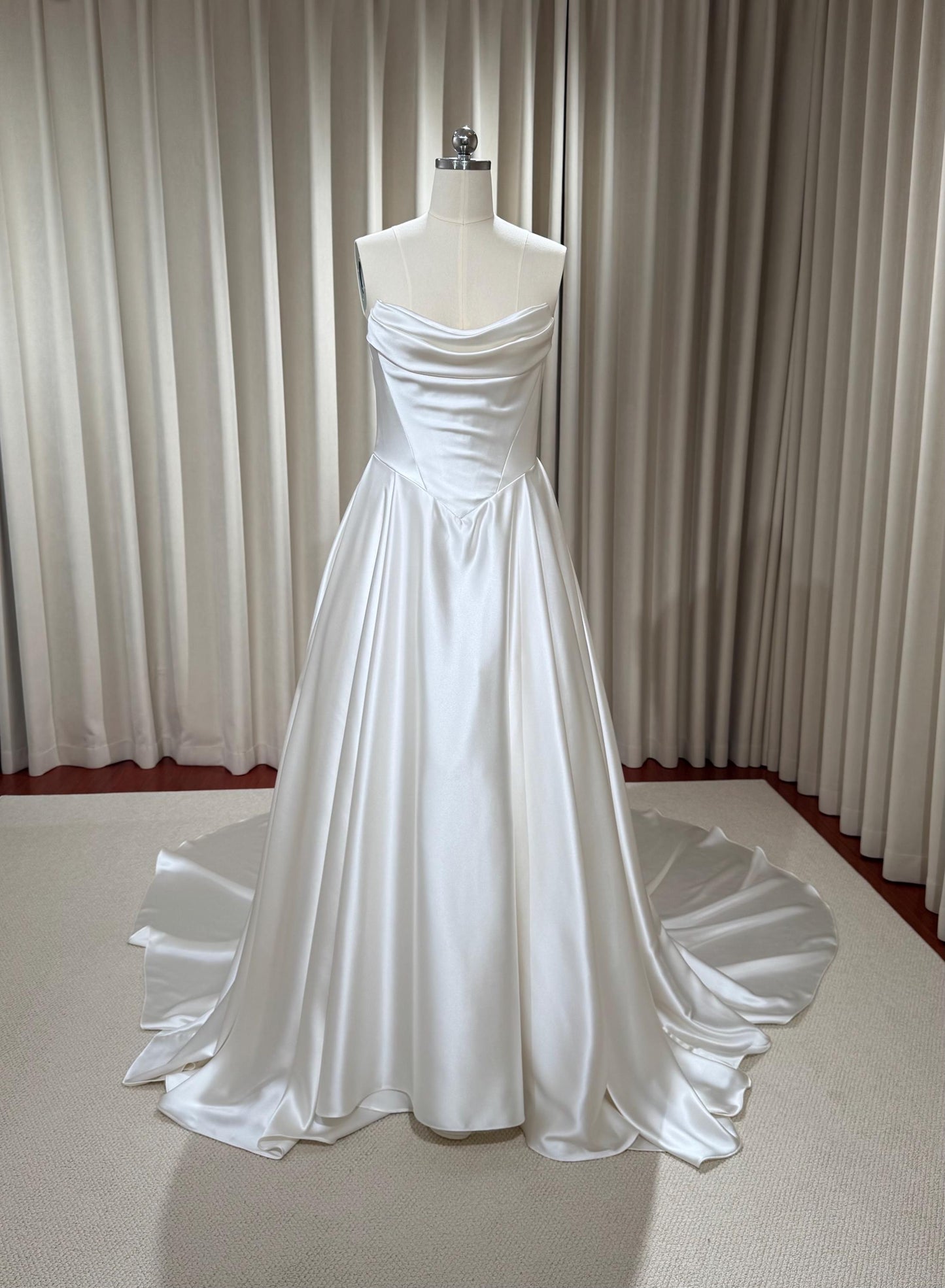 Minimalist Off Shoulder Satin Corset Basque Waist Wedding Dress, Custom Simple Elegant Bridal Gown Classic Style, Courthouse Civil Wedding