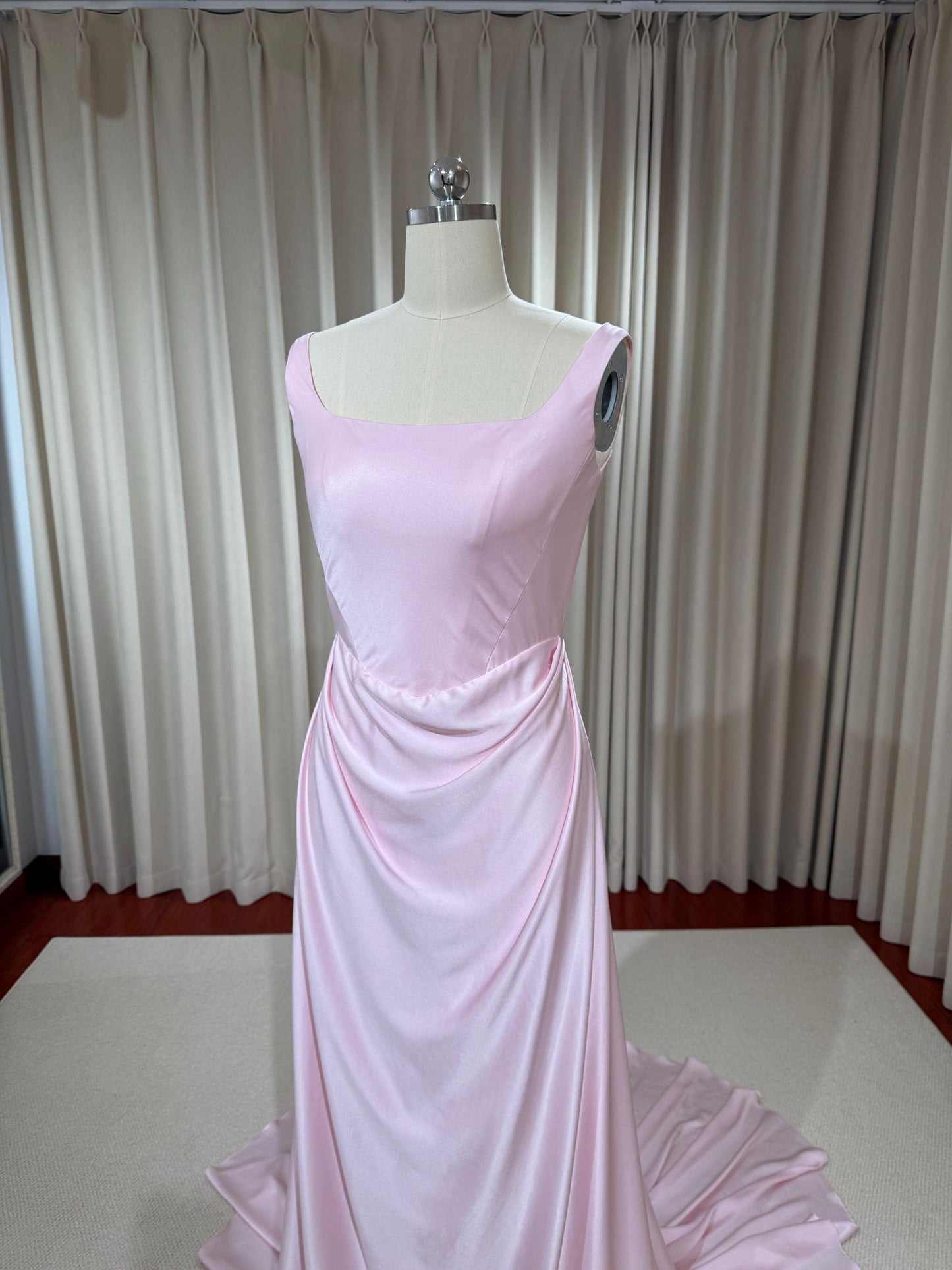 Minimalist Pink Satin Corset Wedding Bridal Dress, Custom Simple Modest Courthouse Civil Wedding Reception Elopement Gown, Prom Dress