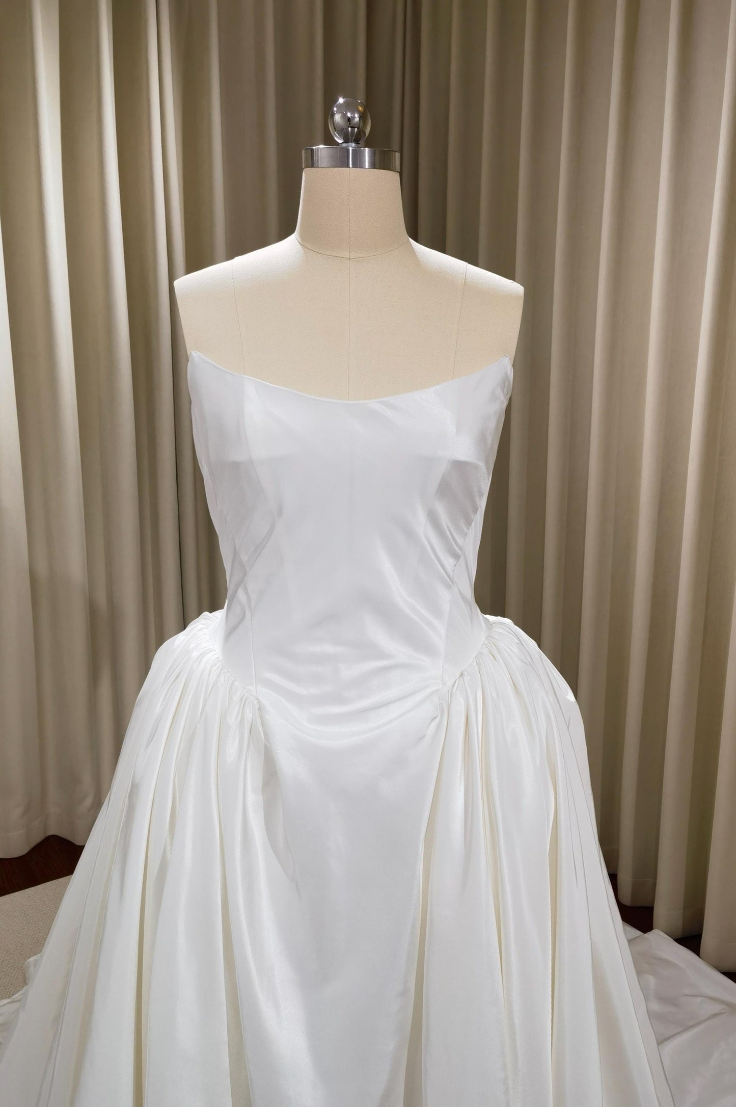 Minimalist Drop Wasit Taffeta Wedding Dress, Custom Modest Courthouse Civil Wedding Princess Ball Gown