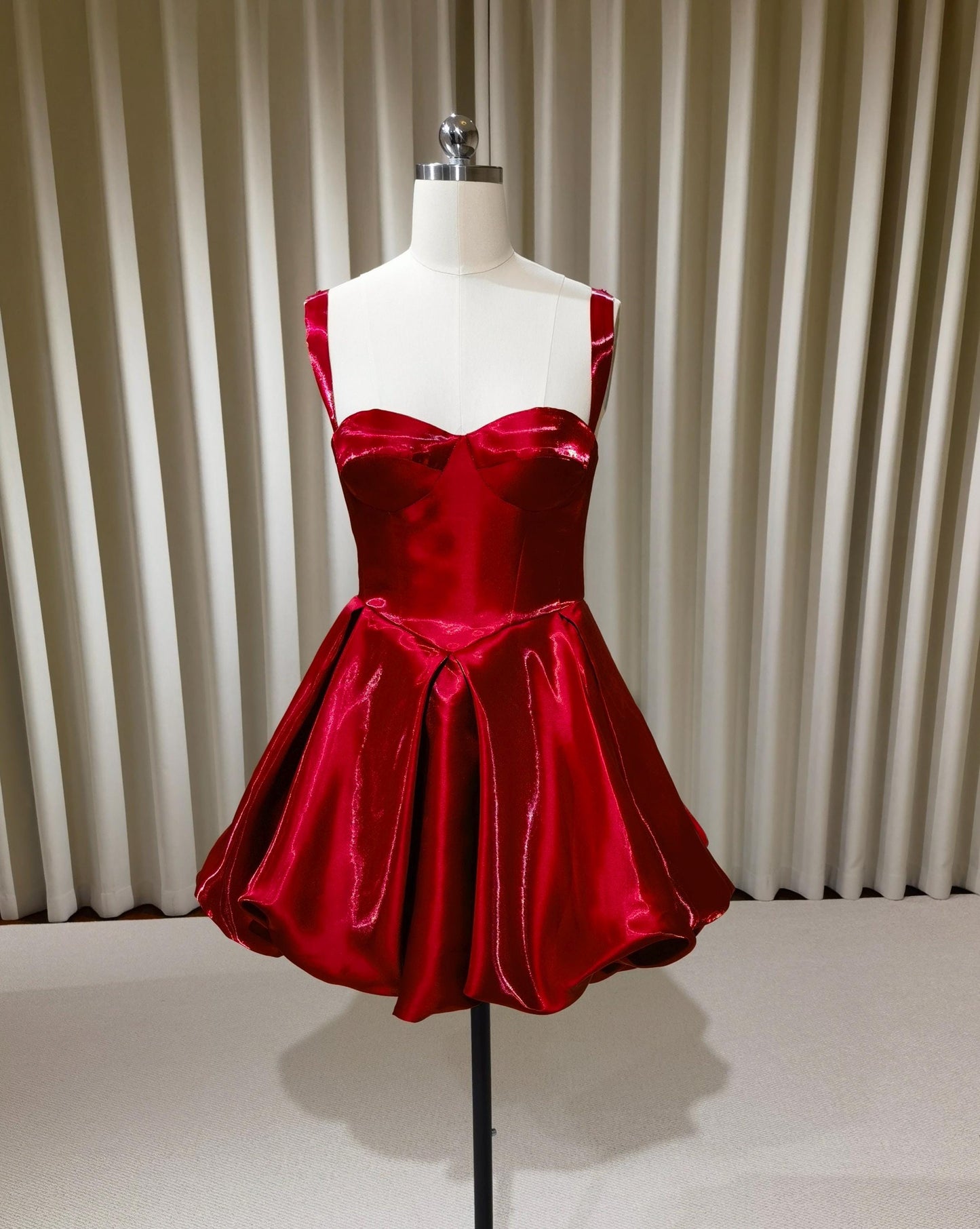 Minimalist red satin short wedding prom dress, Rehearsal dinner simple mini dress, Custom Elopement Dress, Bridal shower Engagement dress