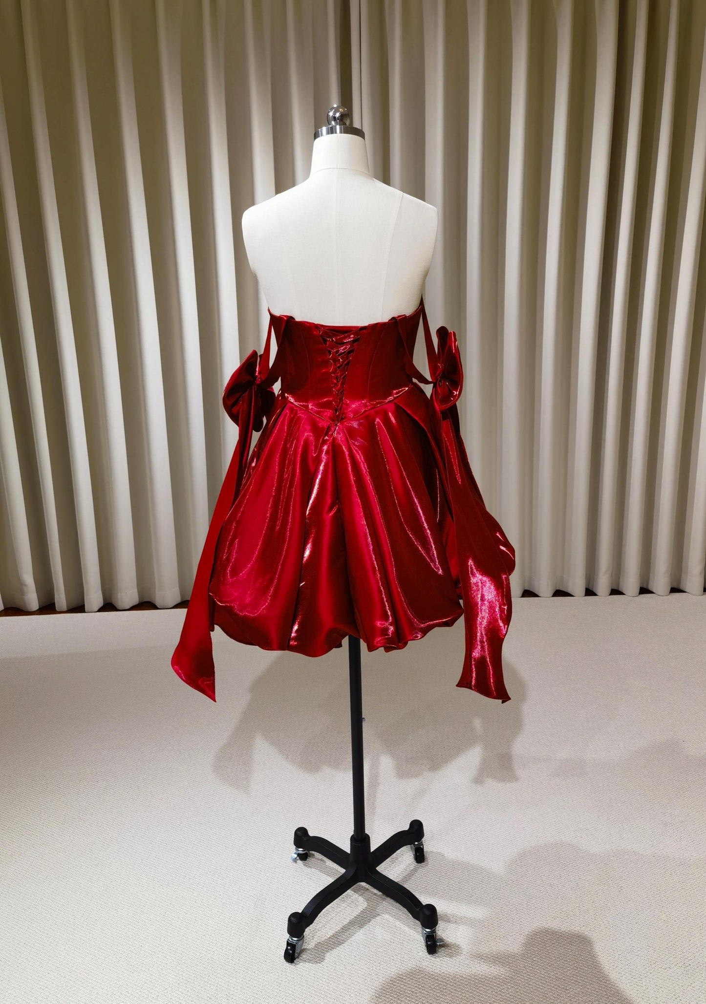 Minimalist red satin short wedding prom dress, Rehearsal dinner simple mini dress, Custom Elopement Dress, Bridal shower Engagement dress