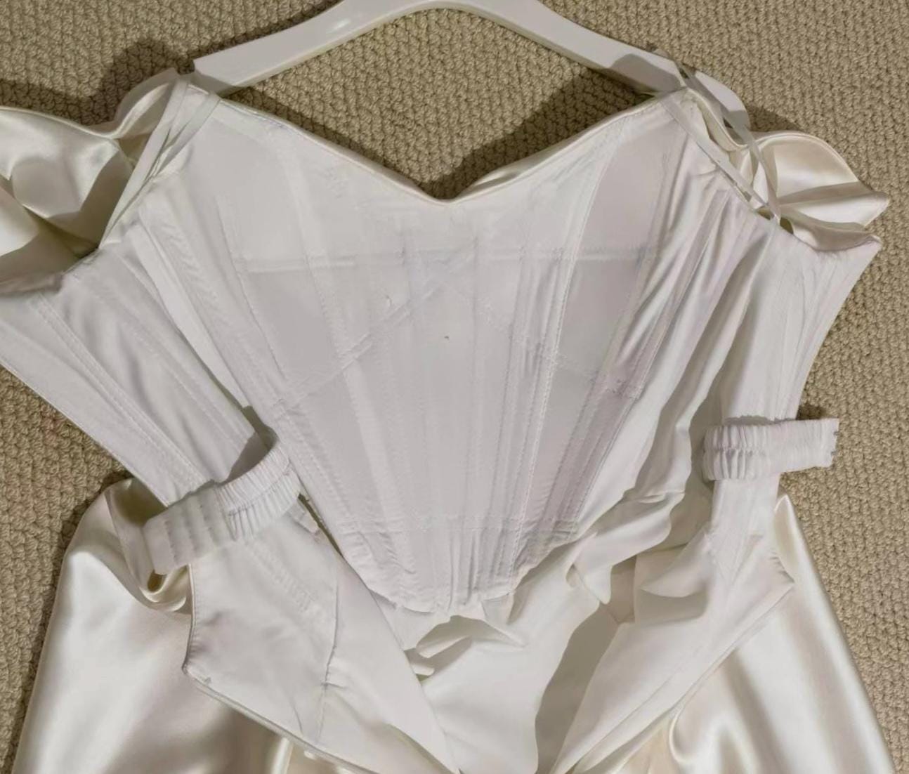 Minimalist Off Shoulder Satin Corset Wedding Bridal Dress, Custom Simple Modest Courthouse Civil Wedding Reception Elopement Gown