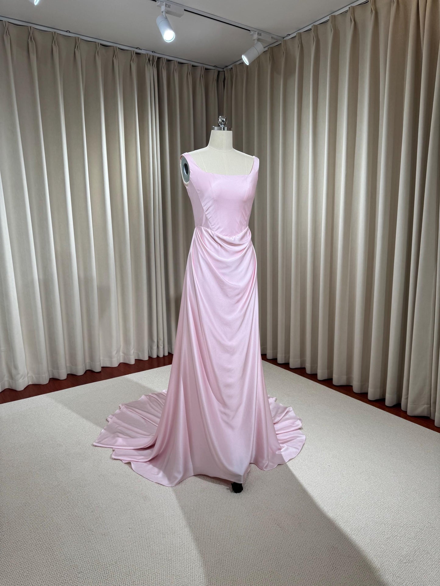 Minimalist Pink Satin Corset Wedding Bridal Dress, Custom Simple Modest Courthouse Civil Wedding Reception Elopement Gown, Prom Dress