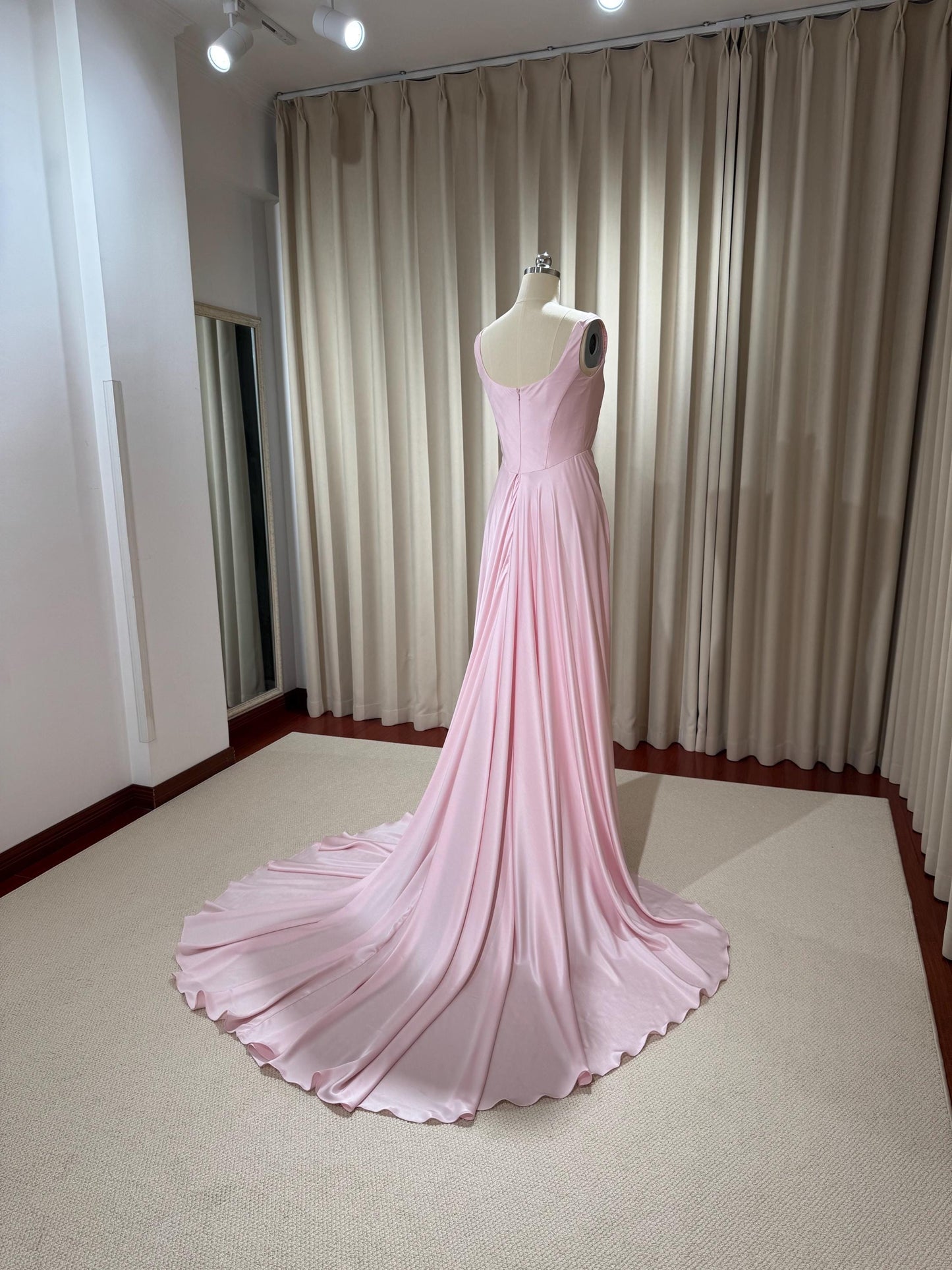 Minimalist Pink Satin Corset Wedding Bridal Dress, Custom Simple Modest Courthouse Civil Wedding Reception Elopement Gown, Prom Dress