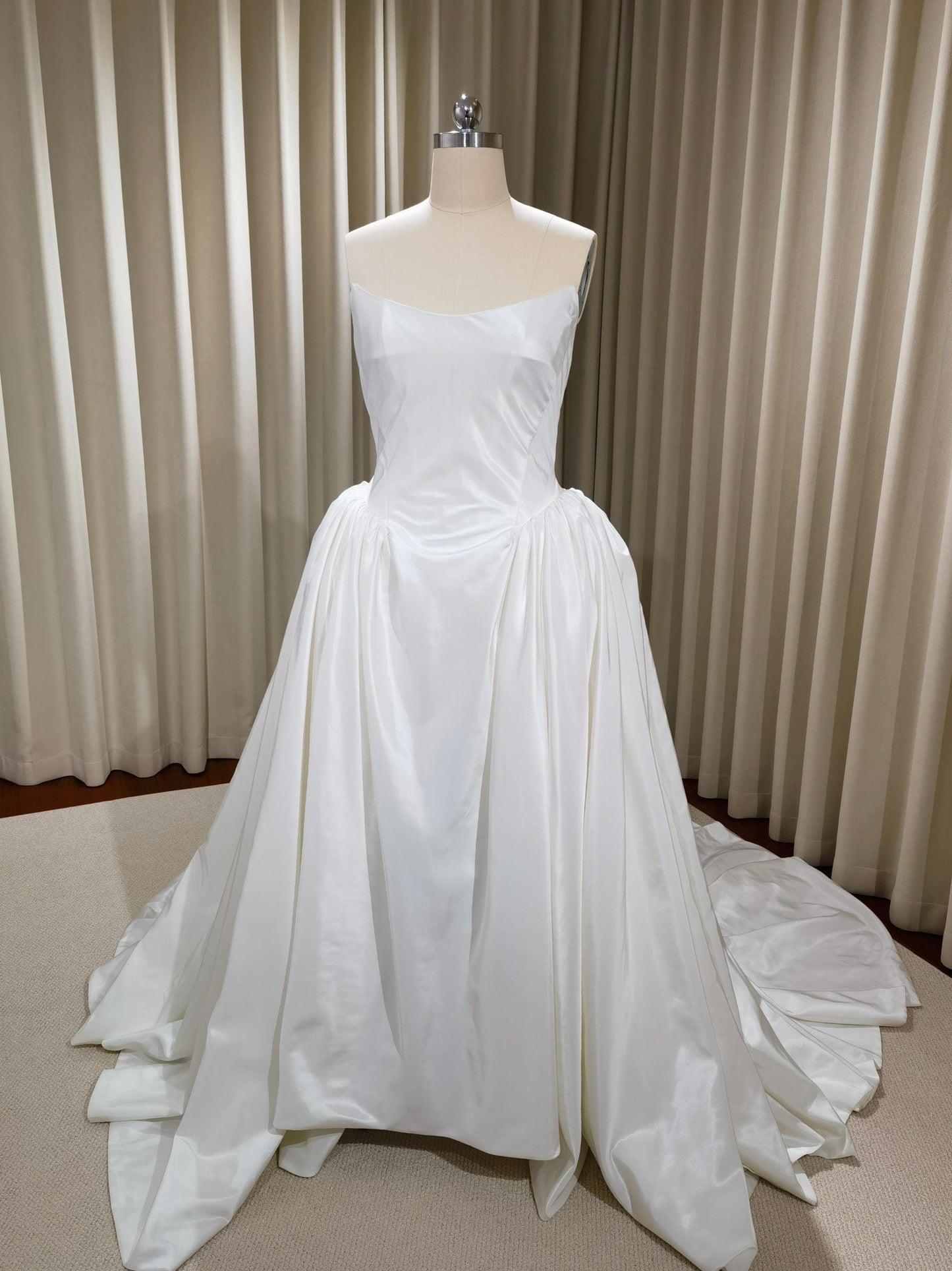 Minimalist Drop Wasit Taffeta Wedding Dress, Custom Modest Courthouse Civil Wedding Princess Ball Gown