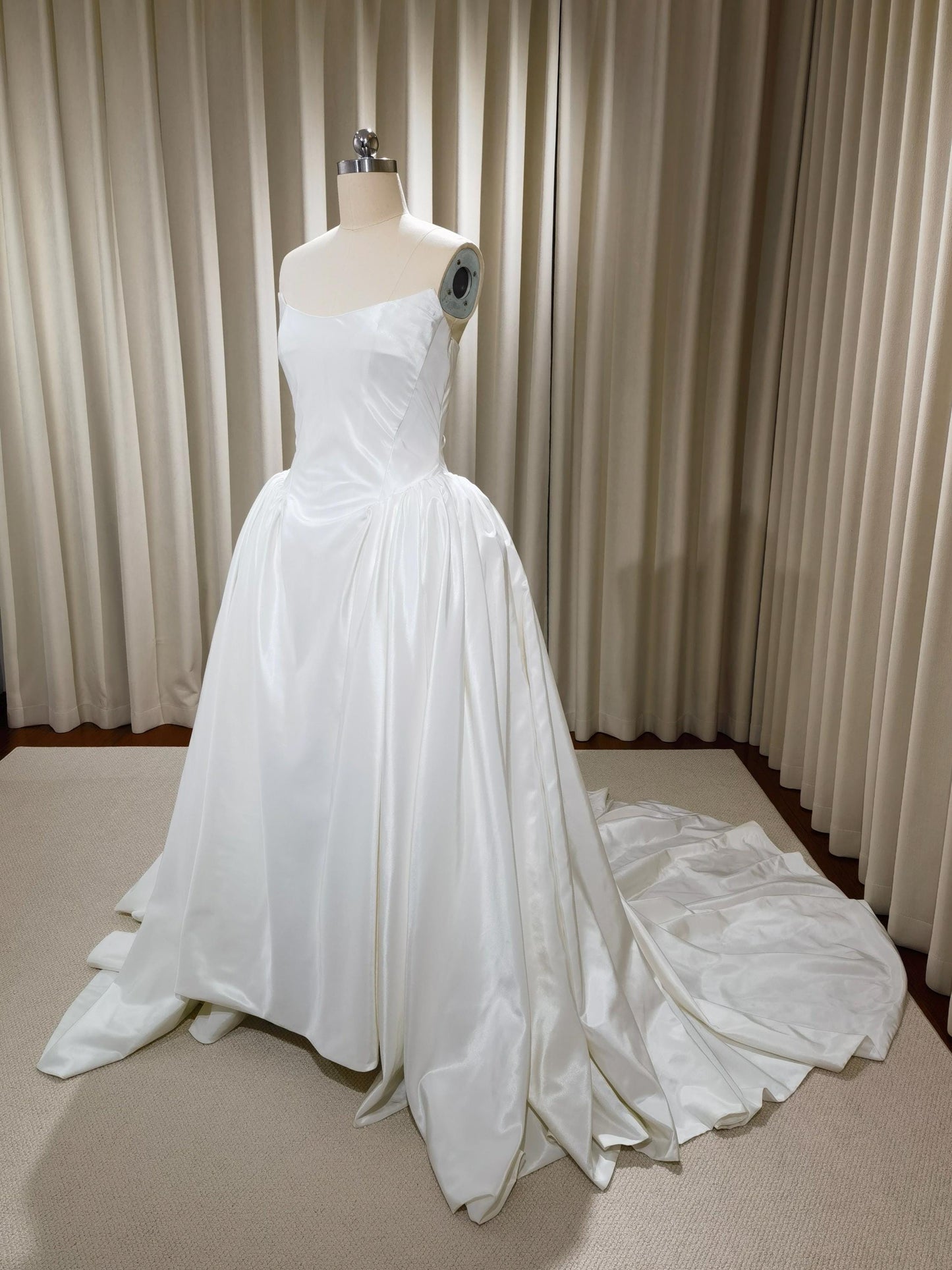 Minimalist Drop Wasit Taffeta Wedding Dress, Custom Modest Courthouse Civil Wedding Princess Ball Gown