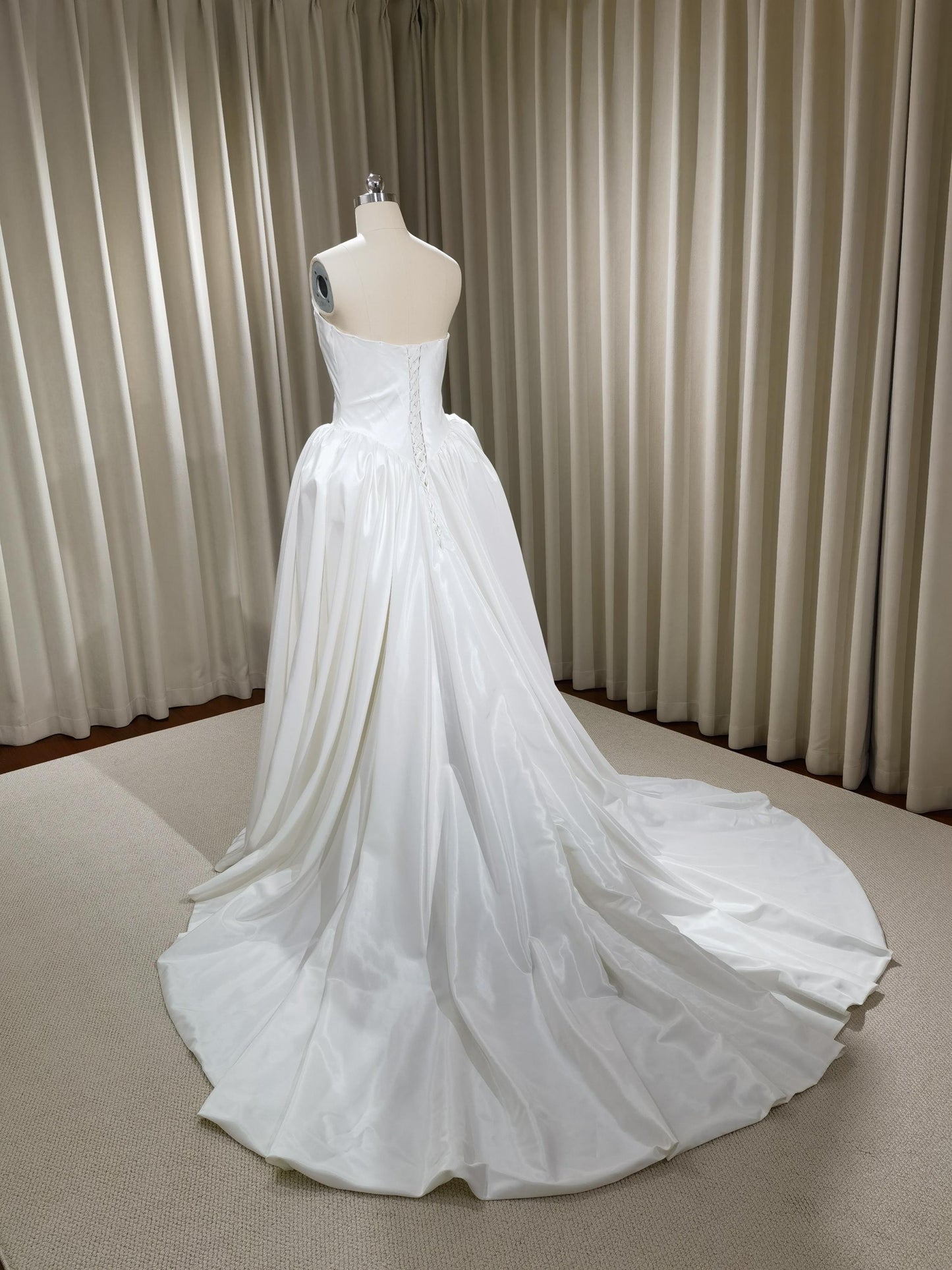 Minimalist Drop Wasit Taffeta Wedding Dress, Custom Modest Courthouse Civil Wedding Princess Ball Gown