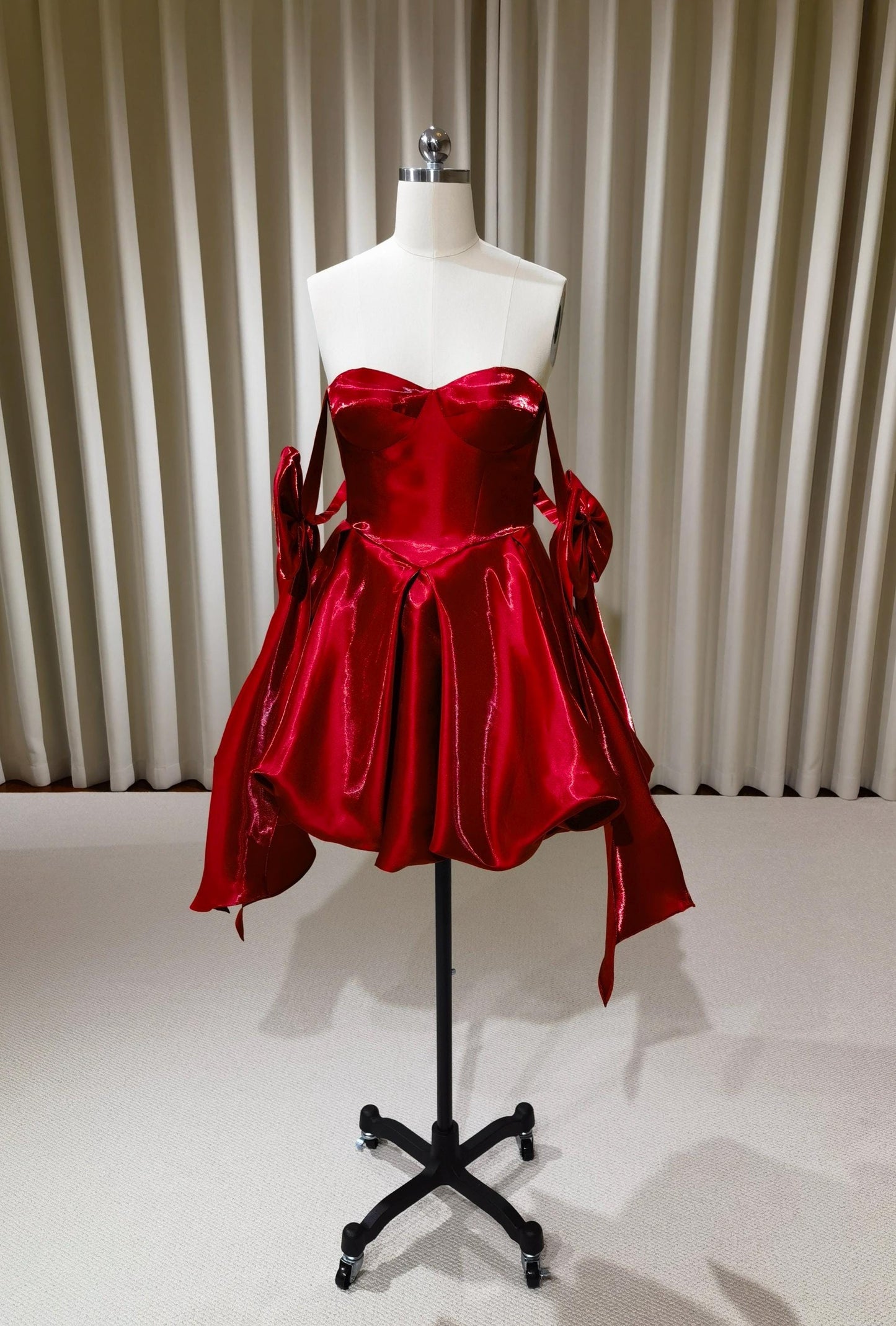 Minimalist red satin short wedding prom dress, Rehearsal dinner simple mini dress, Custom Elopement Dress, Bridal shower Engagement dress
