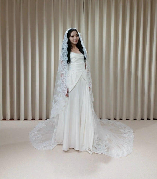 1 Tier Lace Trim Wedding Veil