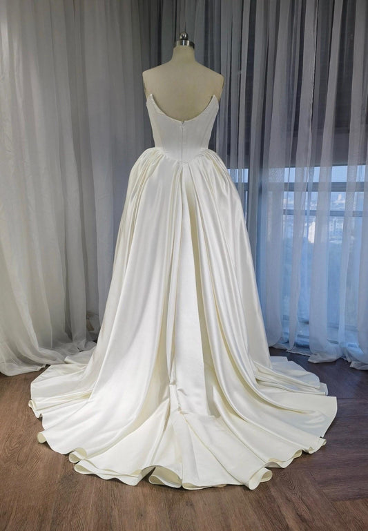 Minimalist Strapless Satin Basque Waist Corset Wedding Ballgown | Cindy