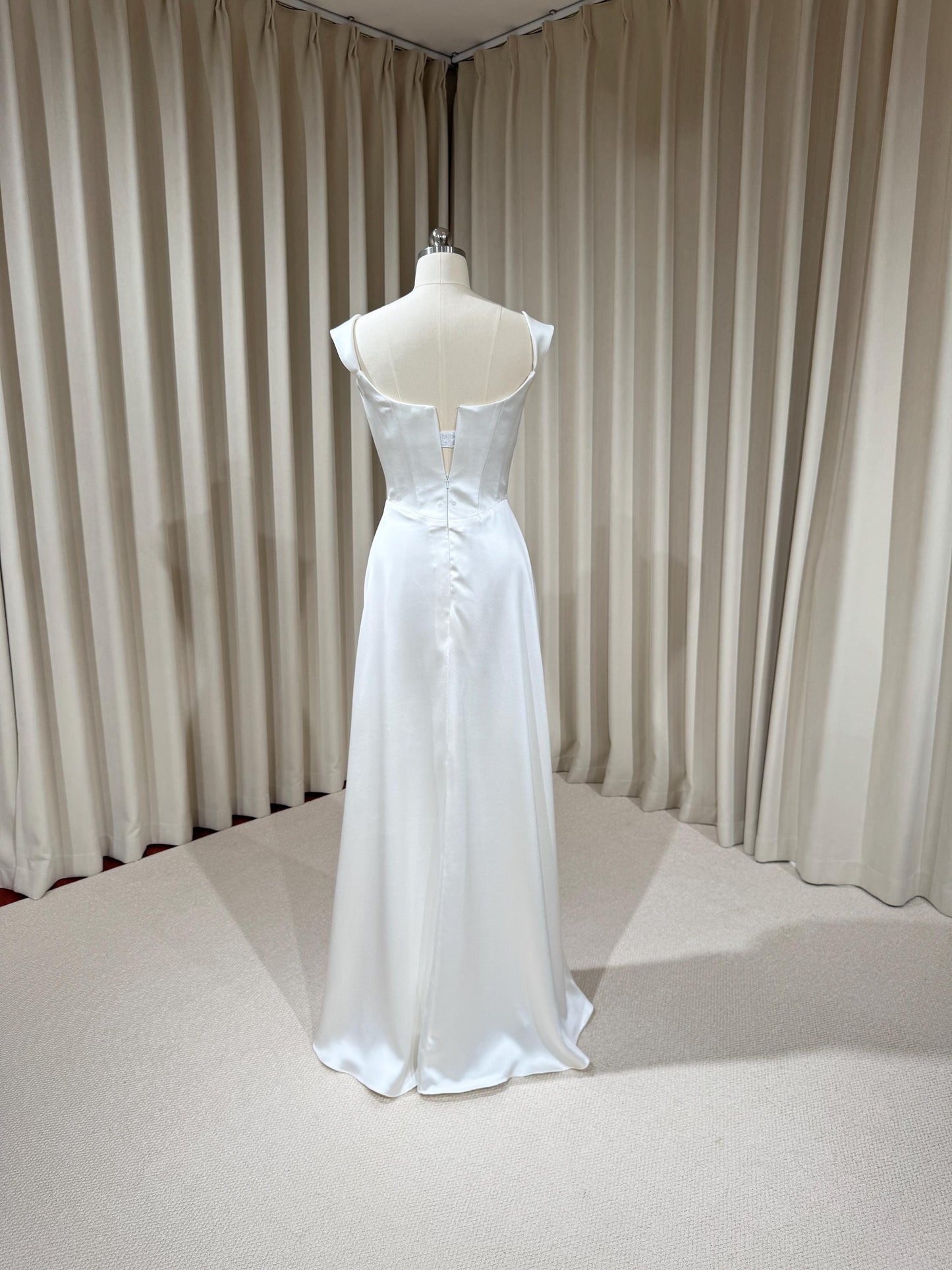 Minimalist Satin Corset Wedding Dress with Detachable Train | Michelle