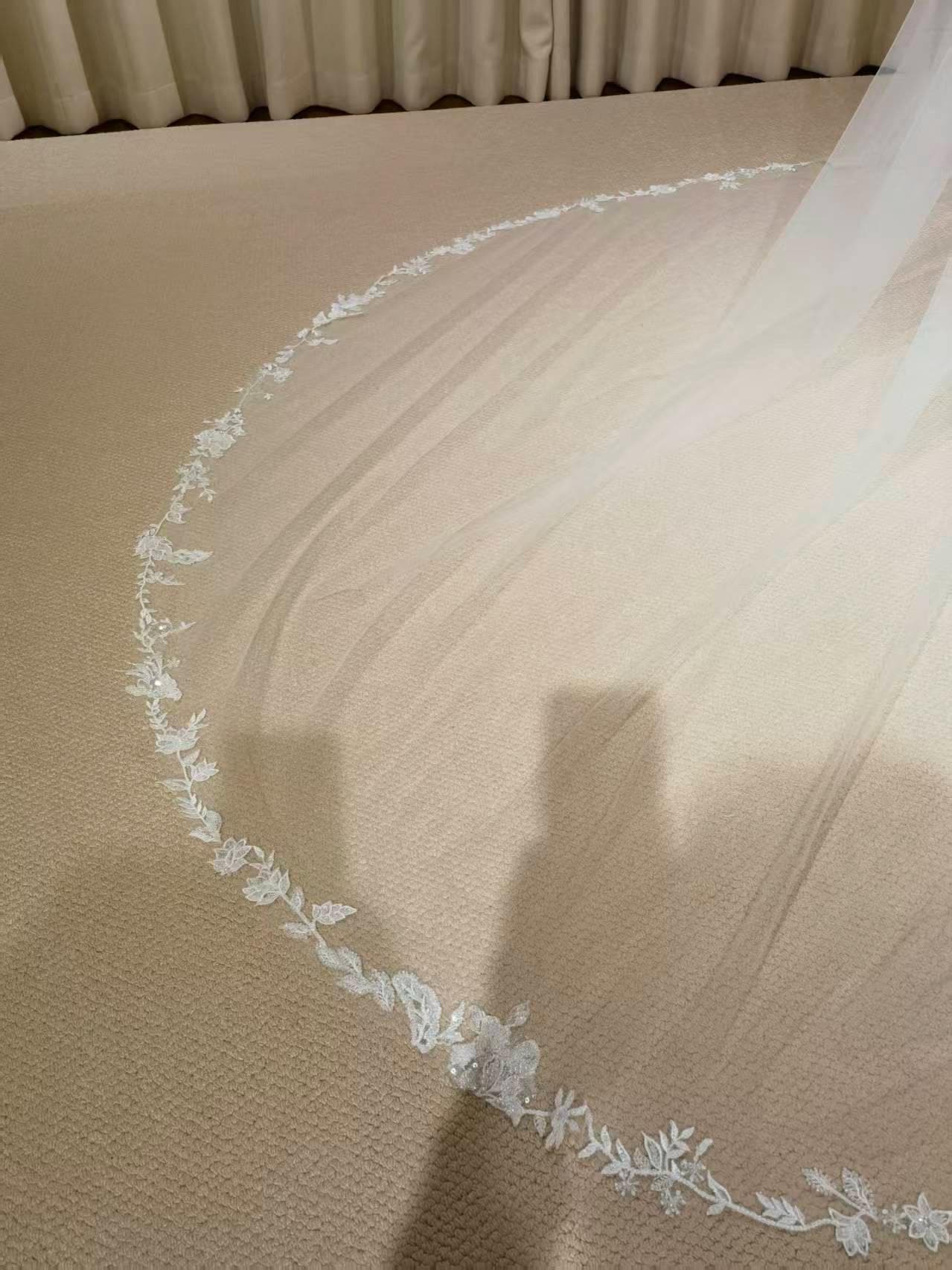 1 Tier Mantilla Lace Beaded Wedding Veil