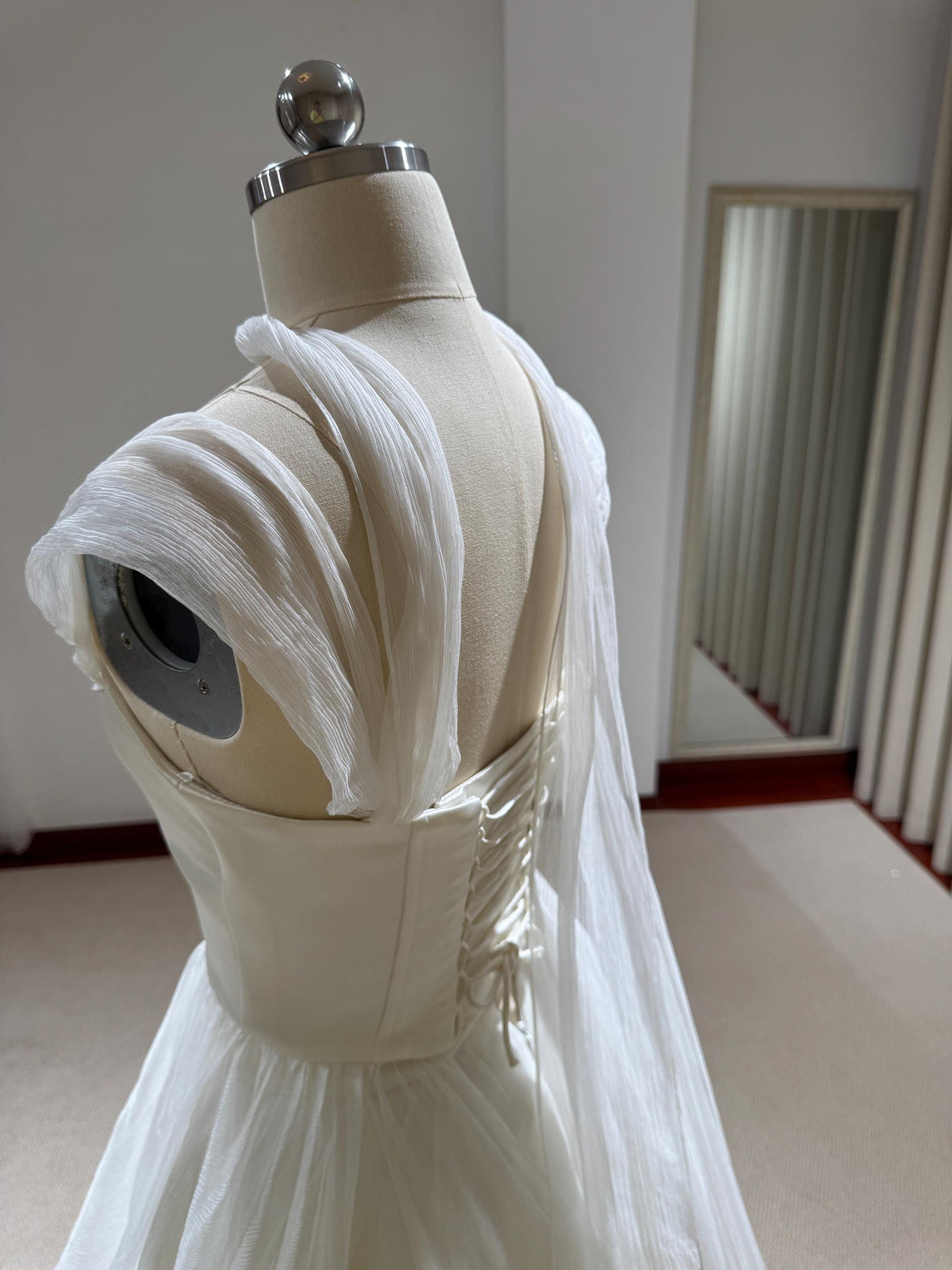 Two Piece Satin Corset Wedding Dress with Silk Draping, Off Shoulder Bridal Ball Gown | Brooke