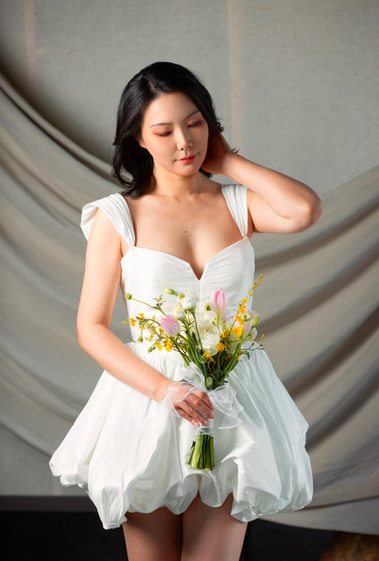 Tabitha | Minimalist taffeta short wedding dresses, Courthouse Civil Elopement Dress, Rehearsal dinner dress, , Bridal shower dress, Engagement dress