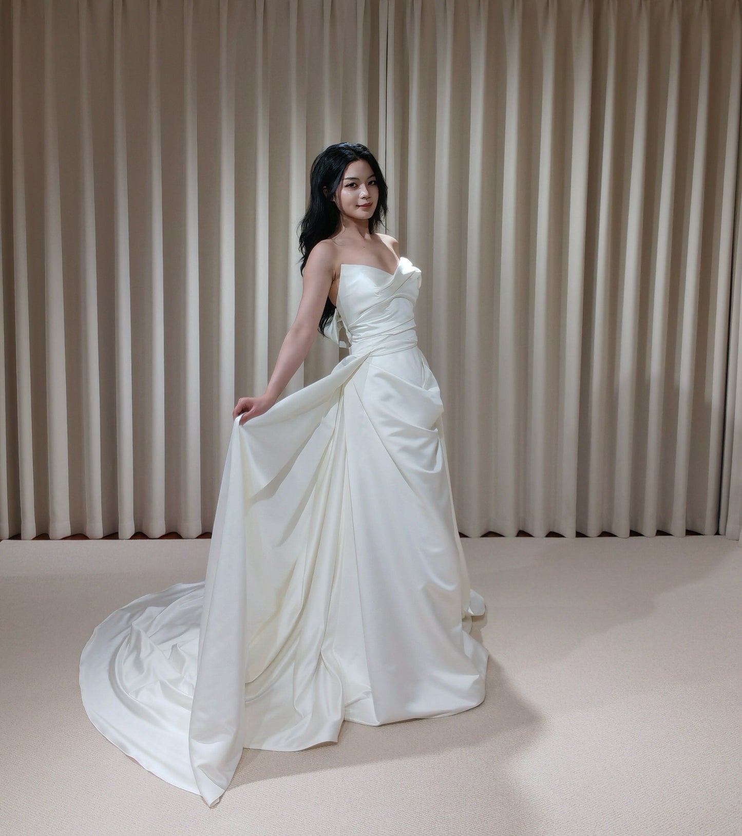 Barbora | One Shoulder Satin Corset Ball Gown Wedding Dress
