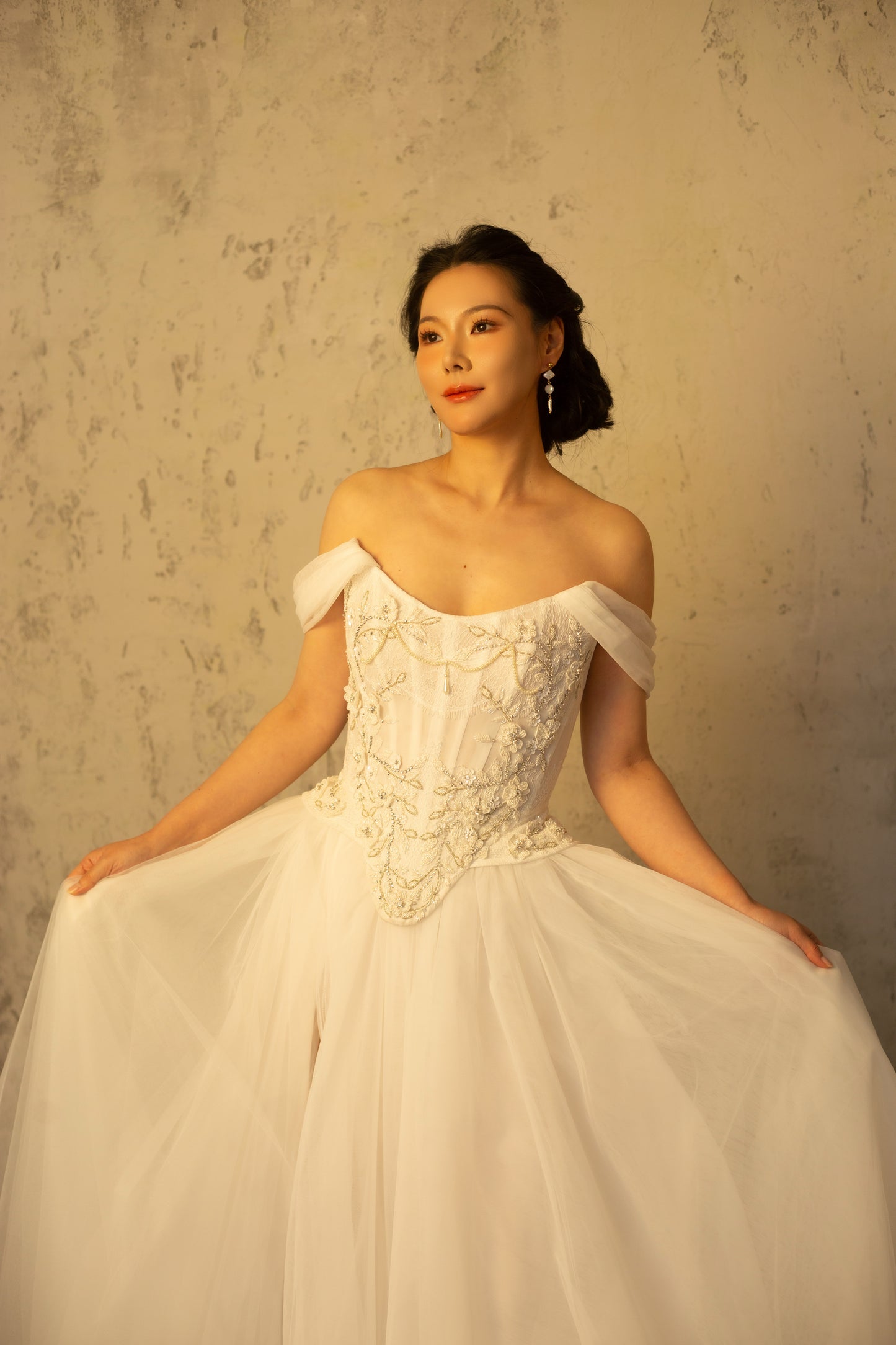 Valerie (Tull Skirt Version) | Two-piece Wedding Dress, Hand Beaded Corset Top with Tulle Skirt