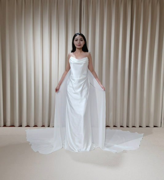 Georgia | Minimalist Satin Corset Wedding Bridal Dress, Custom Simple Elegant Prom Party Gown Classic French Style, Georgia Flower wedding inspired