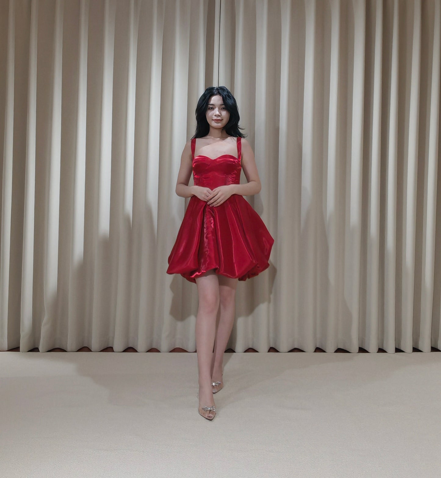 Ruby | Minimalist red liquid satin short wedding prom dress, Rehearsal dinner simple mini dress, Custom Elopement Dress, Bridal shower Engagement dress