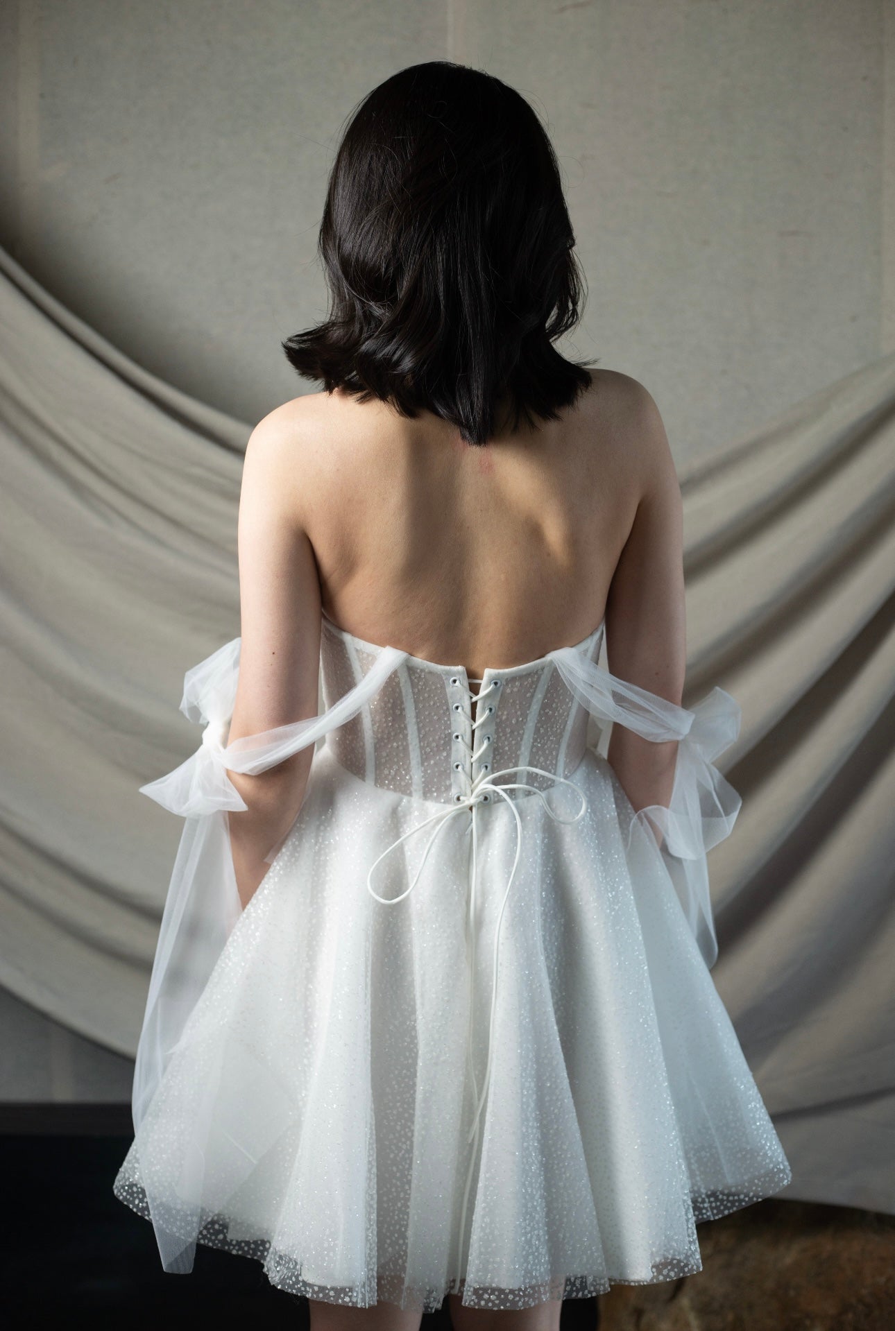 Alice | Sparkle Sequins Corset Short Wedding Dress with Detachable Sleeves