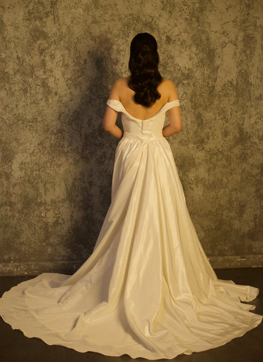 Jordan | Off the Shoulder Taffeta Wedding Dress with a Slit