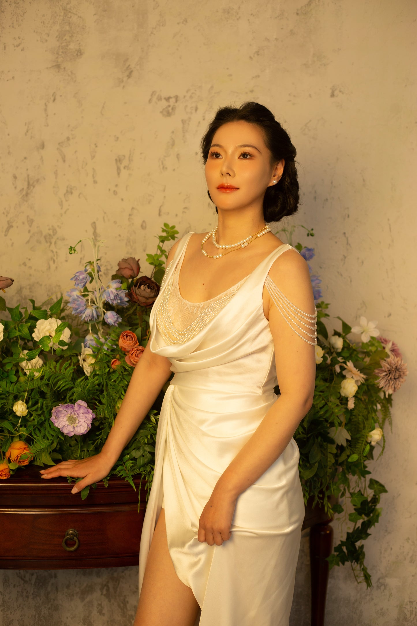 Frances | Minimalist Satin Corset Wedding Prom Dress with Pearls