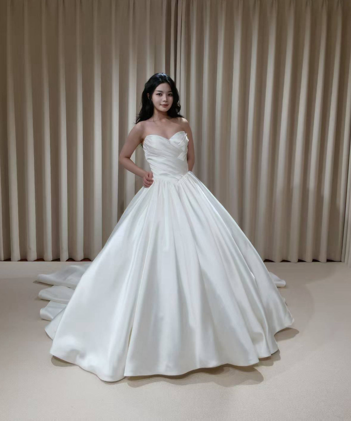 Ida | Off the Shoulder Satin Corset Basque Waist Ball Gown Wedding Dress