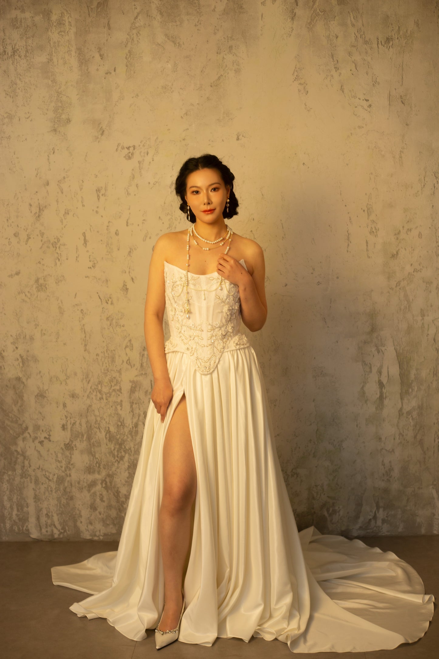 Valerie (Taffeta Skirt Version) | Two-piece Wedding Dress, Hand Beaded Corset Top with Taffeta Skirt