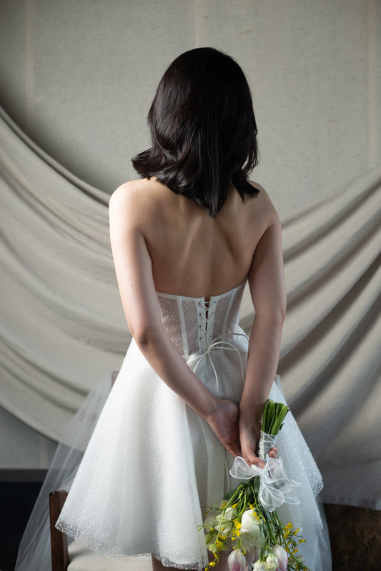 Alice | Sparkle Sequins Corset Short Wedding Dress with Detachable Sleeves