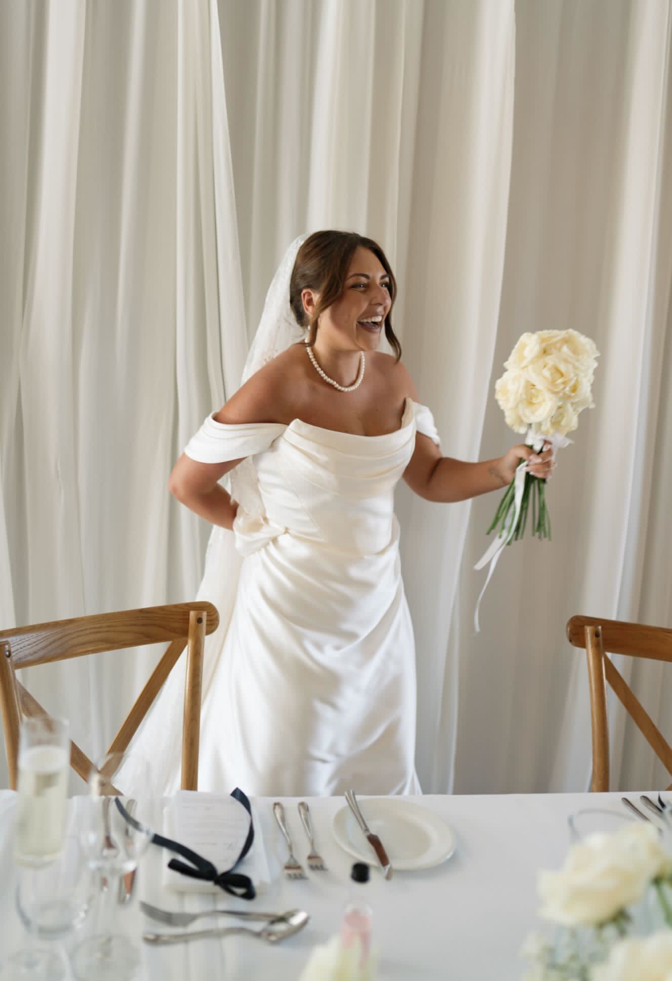Molly | Minimalist Satin Corset Wedding Dress with Scarf and Detachable Train & Sleeves