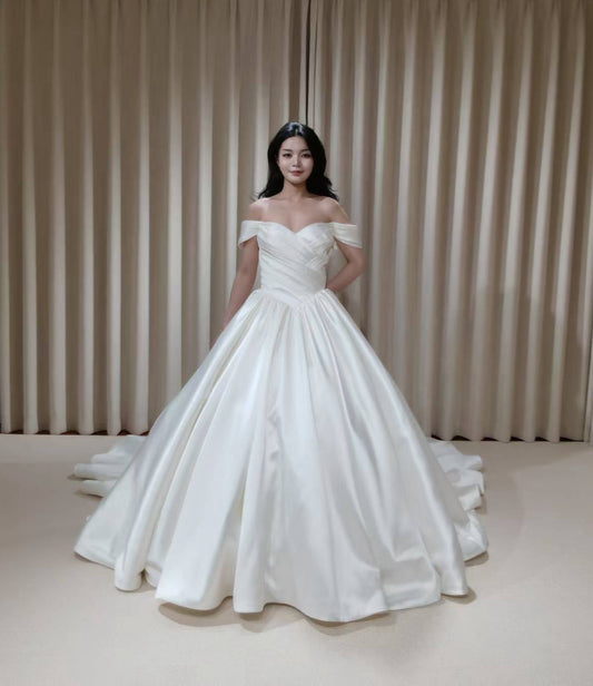 Ida | Off the Shoulder Satin Corset Basque Waist Ball Gown Wedding Dress