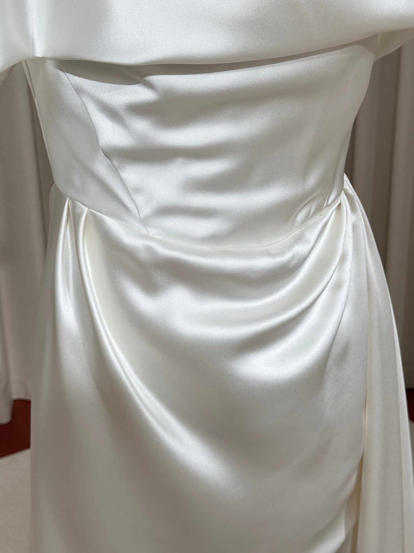 Stella | Minimalist Off the Shoulder High Low Satin Wedding Prom Dress, Custom Simple Elegant Gown Courthouse Civil Wedding Reception Elopement Dress