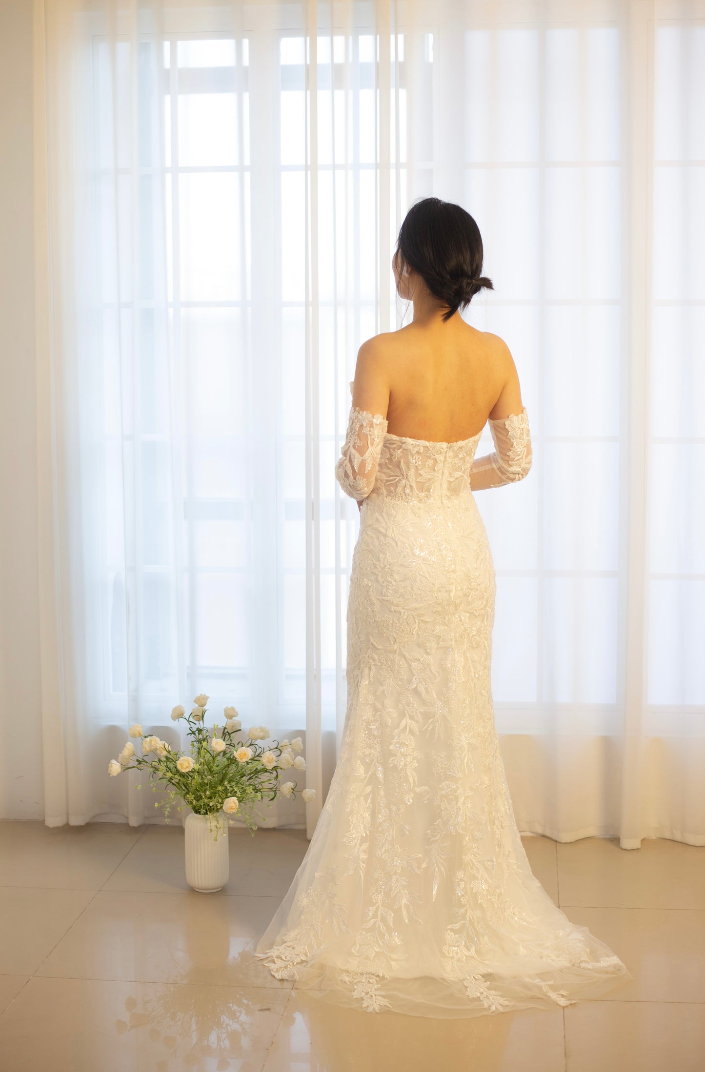 Athena | Minimalist Floral Corset Mermaid Wedding Prom Dress, Custom Simple Romantic Courthouse Civil Reception Dress Casual Elopement Rehearsal Gown