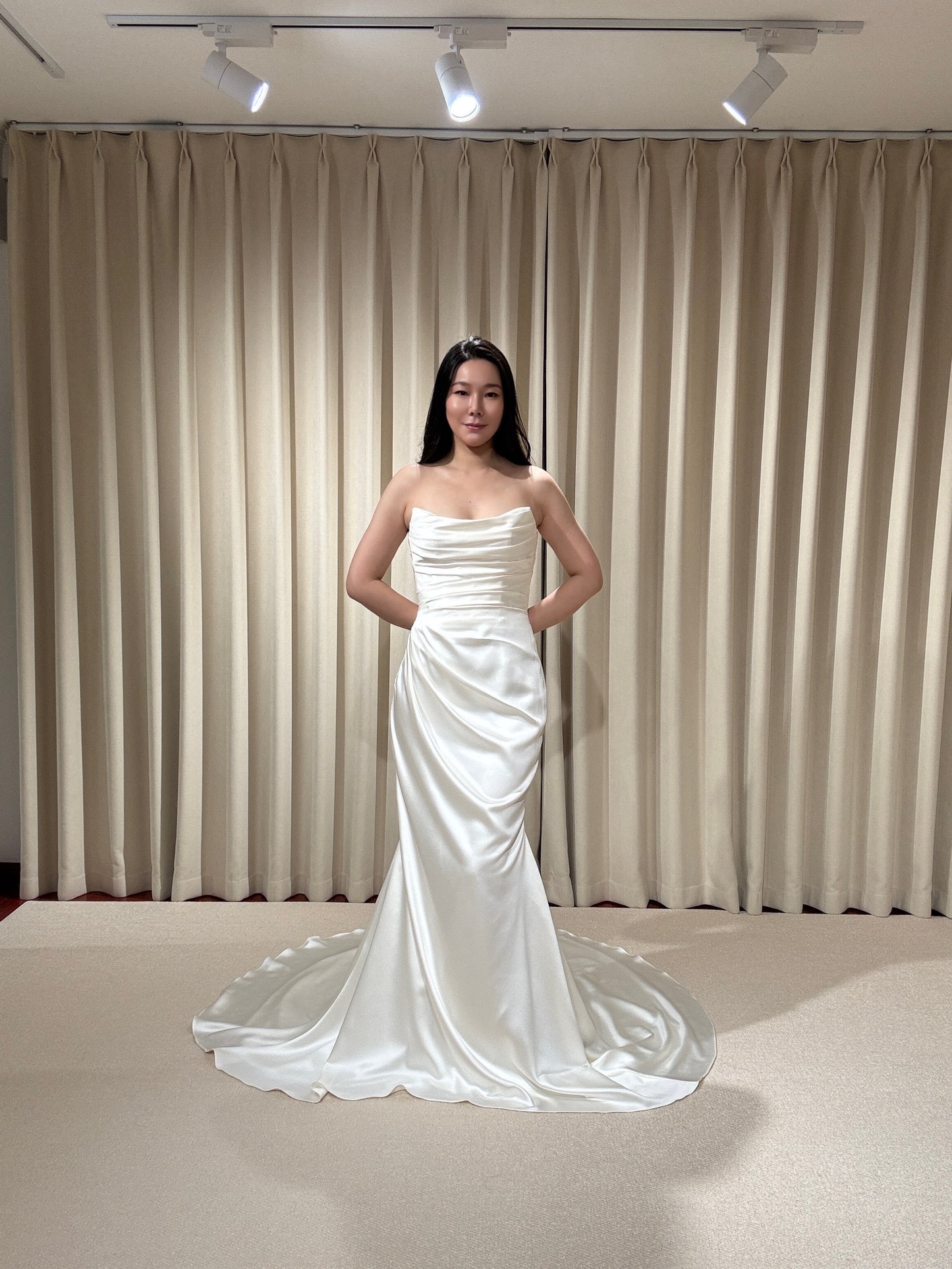 Natiallia | Satin Mermaid Wedding Dress with Detachable Train