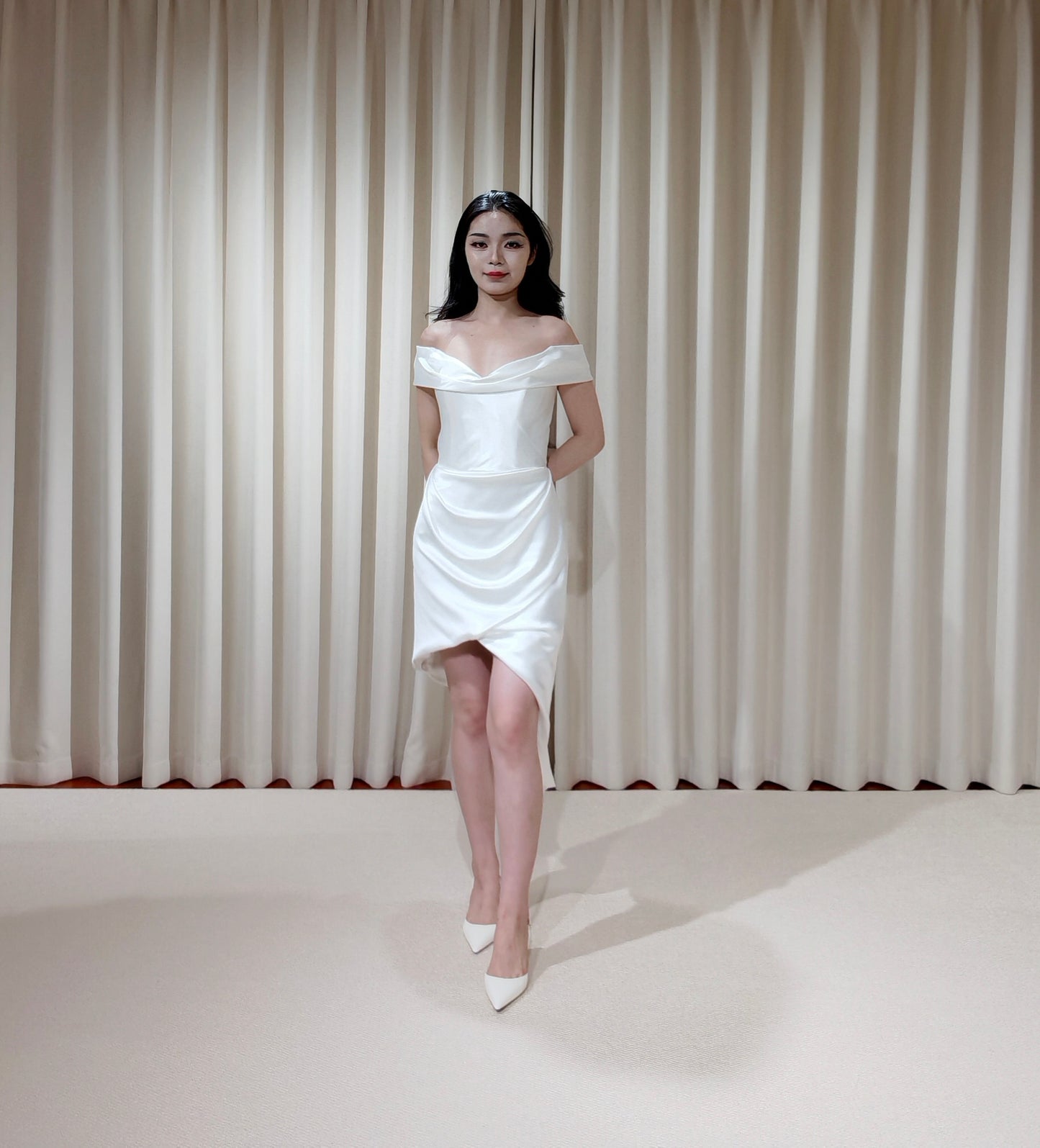 Valentina | Minimalist short wedding dress, White satin dress, Rehearsal dinner dress, Elopement Dress, Bridal shower dress, Engagement dress