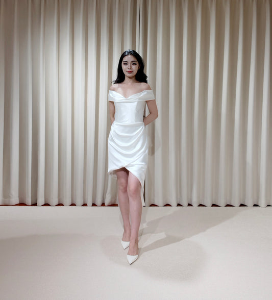 Valentina | Minimalist short wedding dress, White satin dress, Rehearsal dinner dress, Elopement Dress, Bridal shower dress, Engagement dress