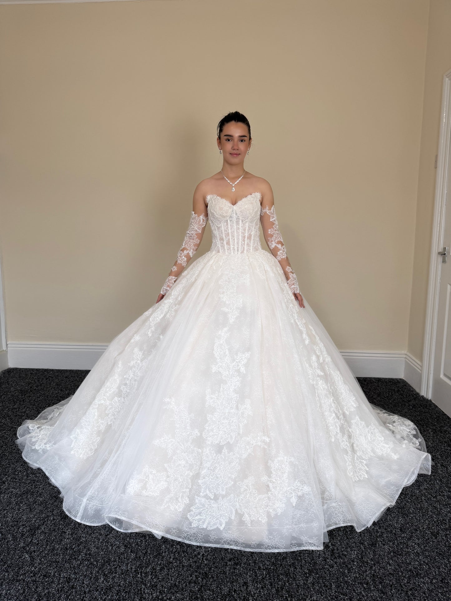 Cecilia | French Lace Beaded Strapless Corset Ball Gown Wedding Dress