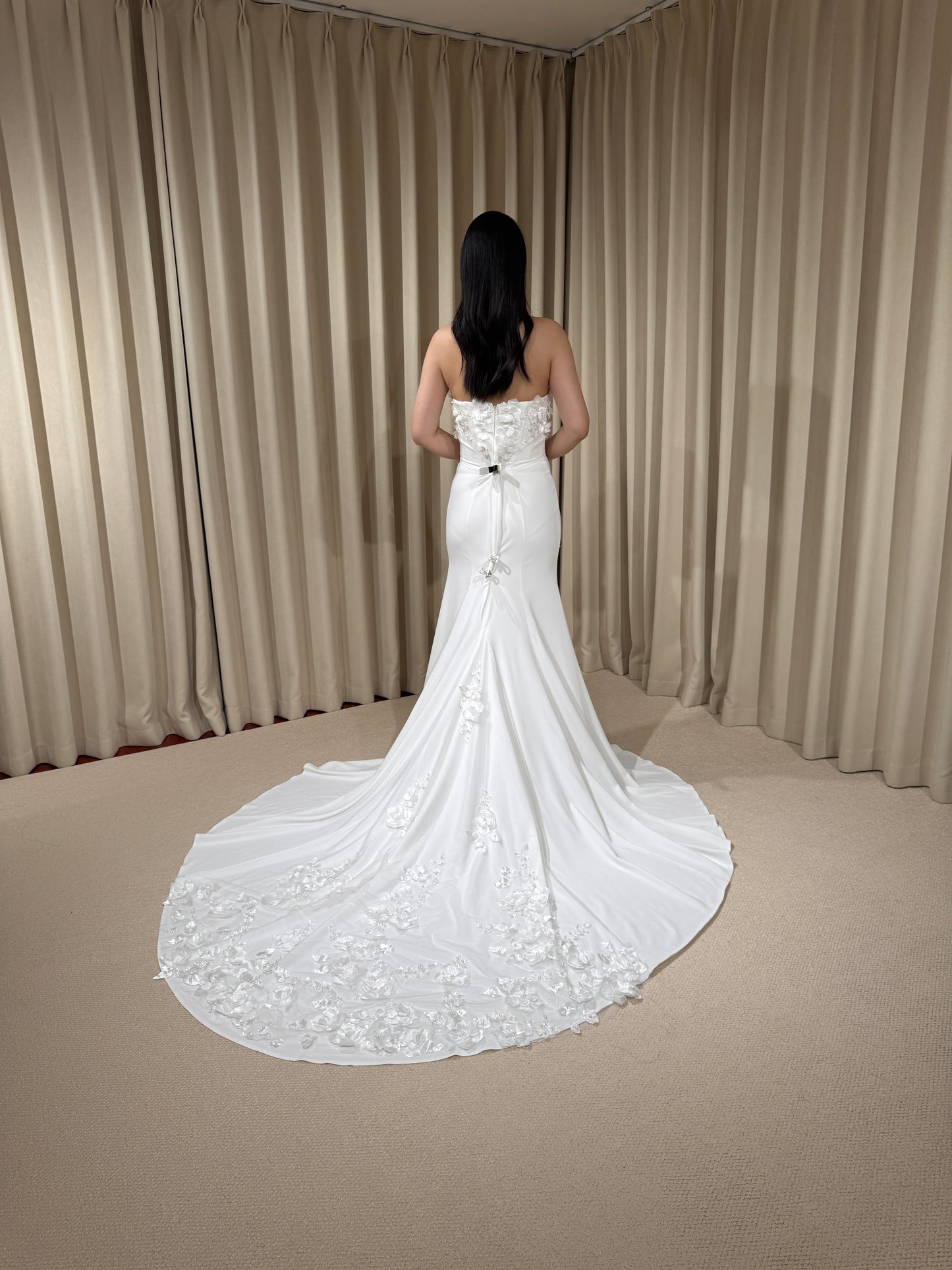 Kelsey | Off the Shoulder Satin Mermaid Wedding Dress with Detached Long Sleeves