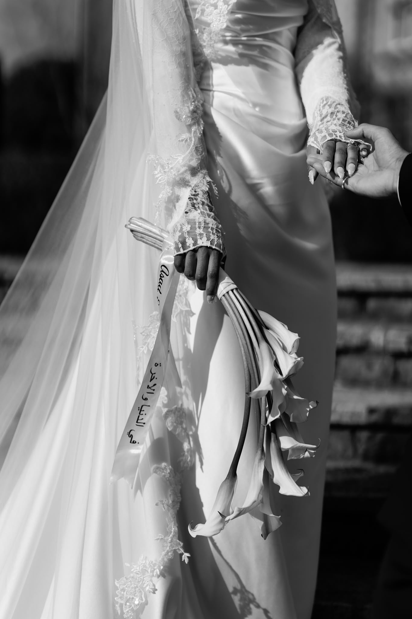 Hannan | High Neck Long Sleeve Lace Top and Satin Corset Wedding Dress with Detachable Train