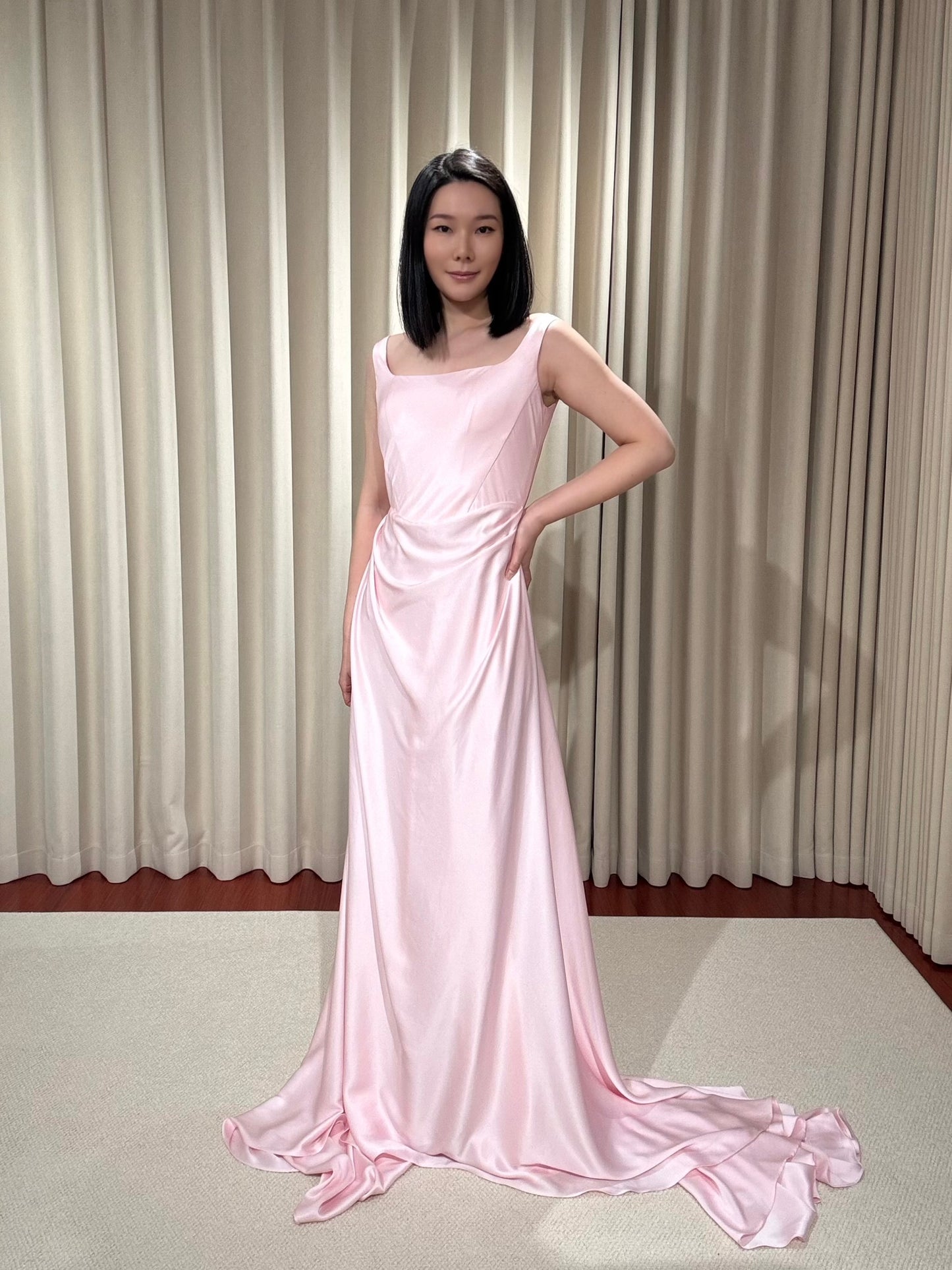 Sylvia | Pink Satin Corset Wedding Dress with Shoulder Straps