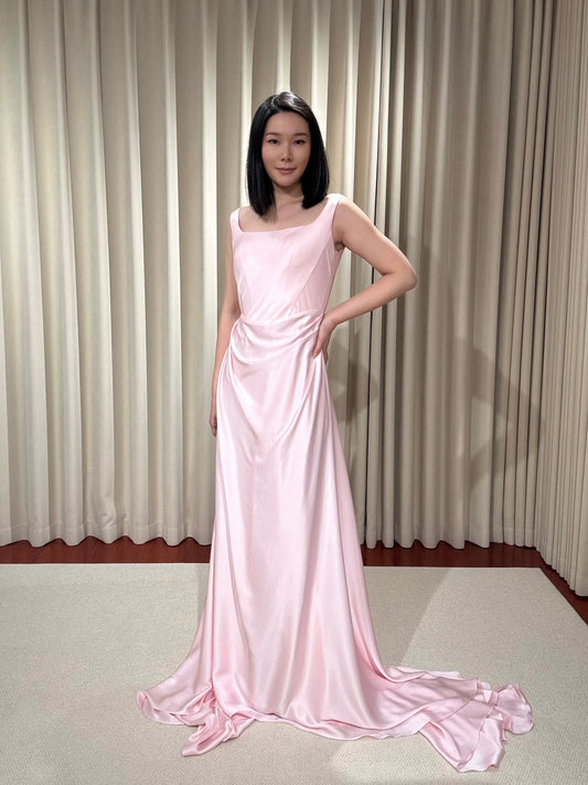 Sylvia | Pink Satin Corset Wedding Dress with Shoulder Straps