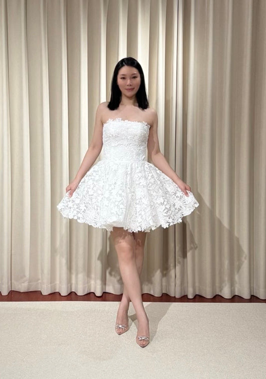 Flora | Fairy lace a-line short wedding dress, Rehearsal dinner simple mini dress, Custom Elopement Dress, Bridal shower Engagement dress