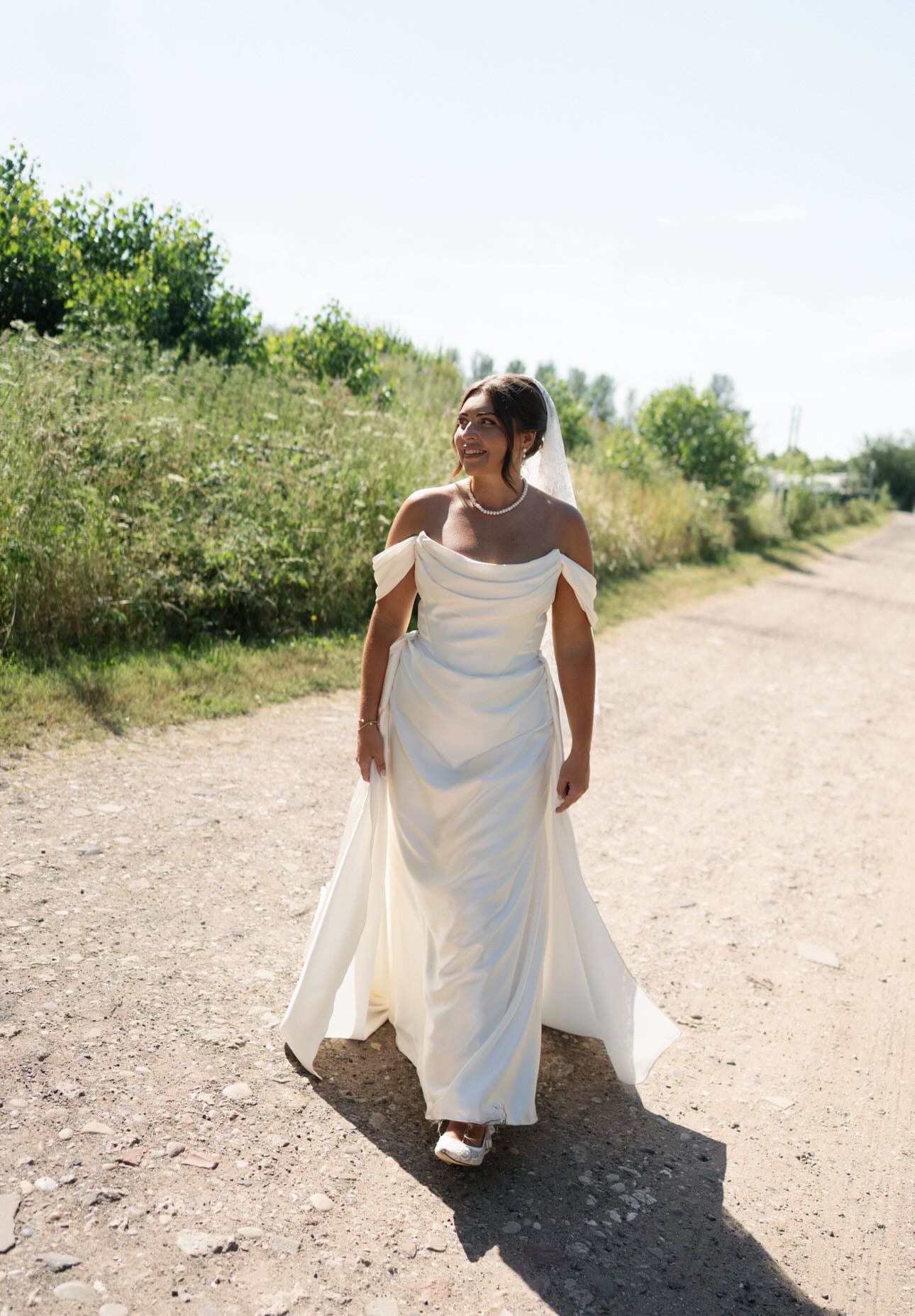 Molly | Minimalist Satin Corset Wedding Dress with Scarf and Detachable Train & Sleeves