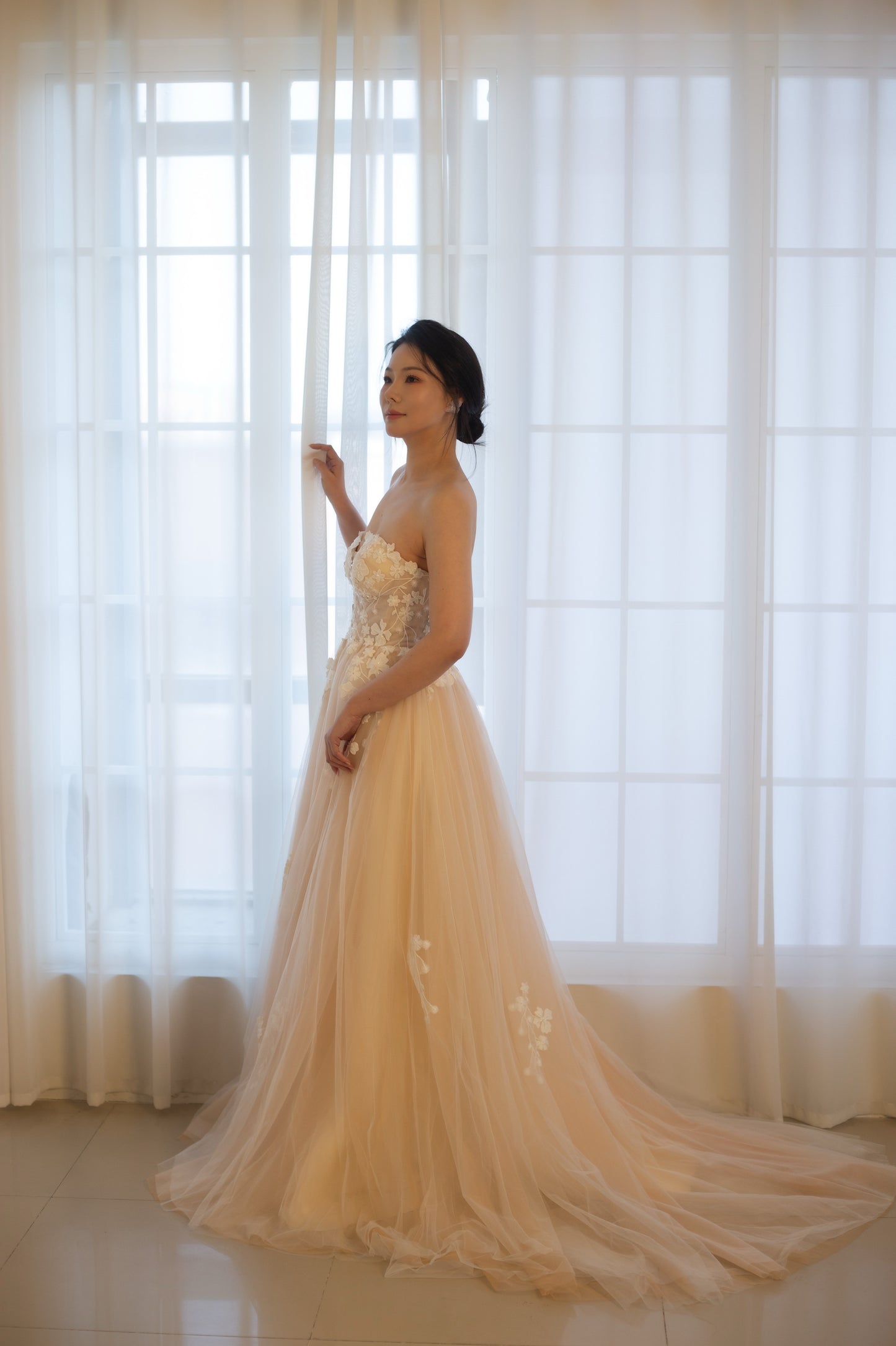 Vanessa | Floral Tulle A-Line Wedding Dress with Detachable Long Sleeves