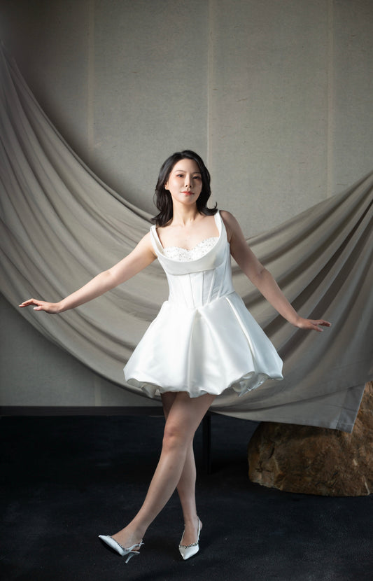 Nicola | Mikado Satin Corset Short Wedding Dress