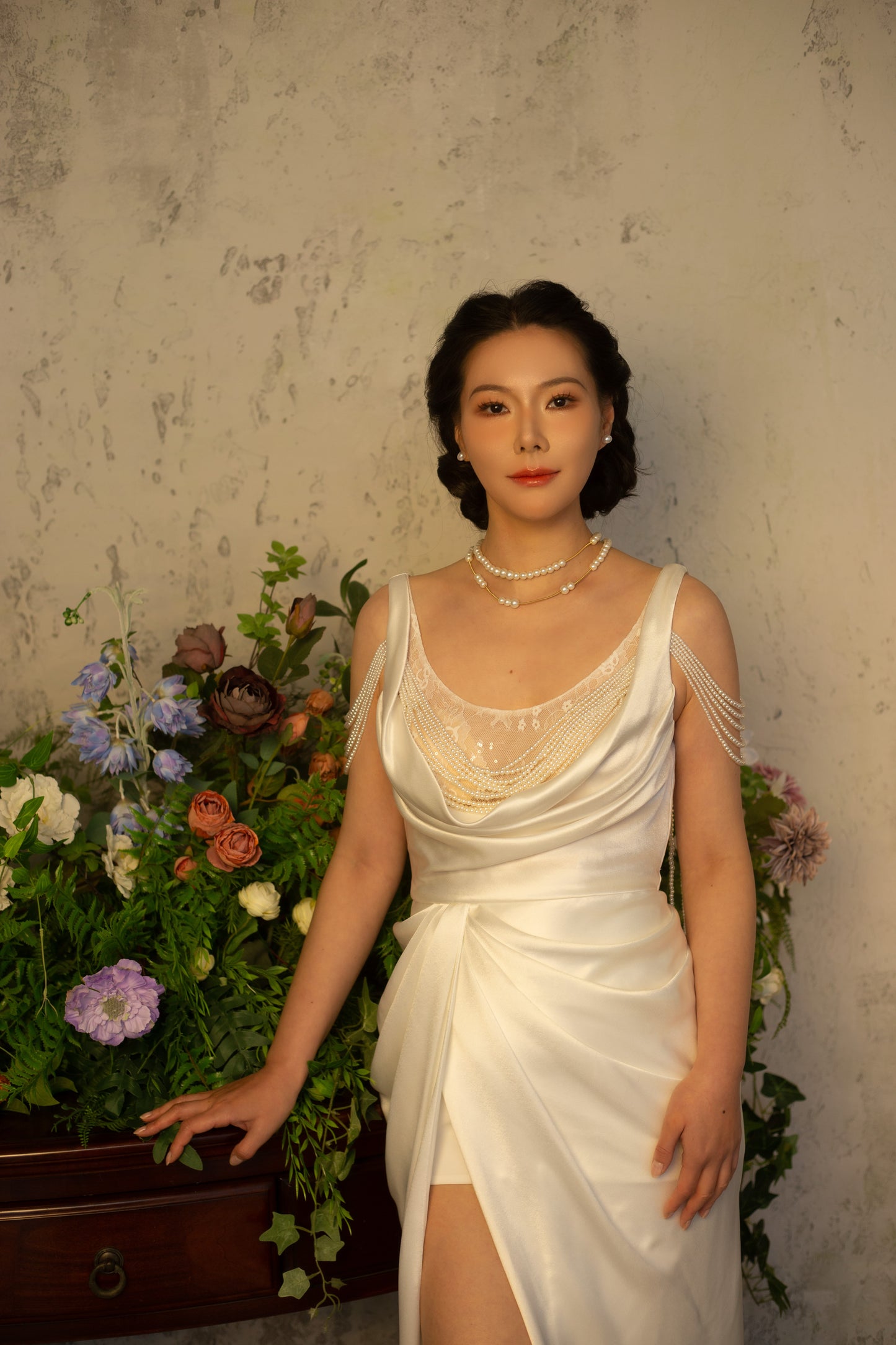 Frances | Minimalist Satin Corset Wedding Prom Dress with Pearls