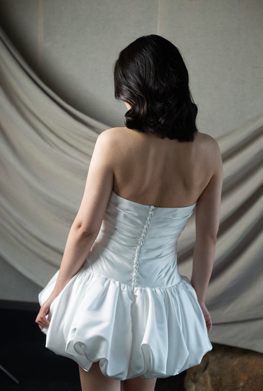 Emily | Minimalist Drop Waist Satin Short Wedding Dress