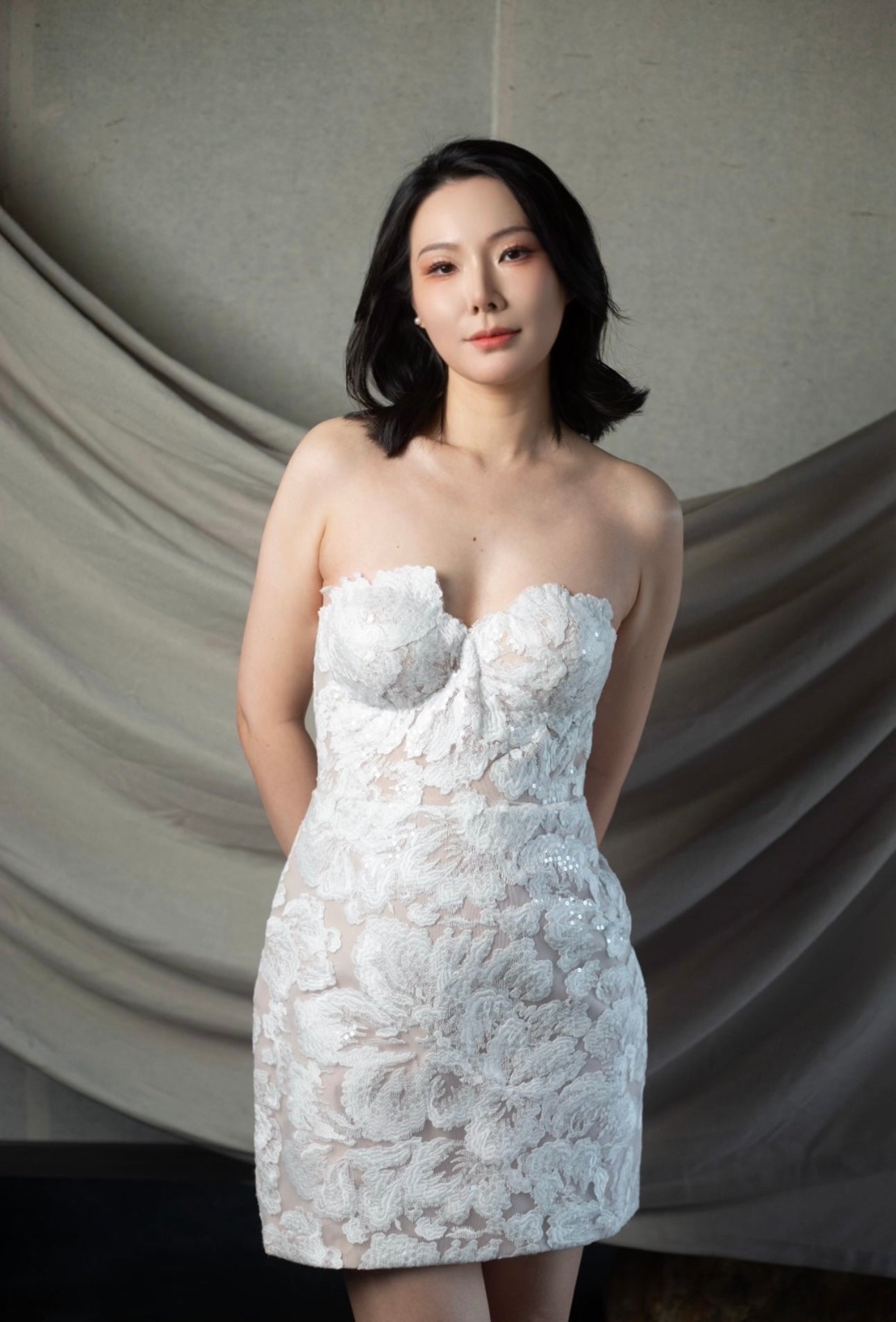 Emma | Romantic lace corset mermaid short wedding dress, Rehearsal dinner simple mini dress, Custom Elopement Dress, Bridal shower Engagement dress